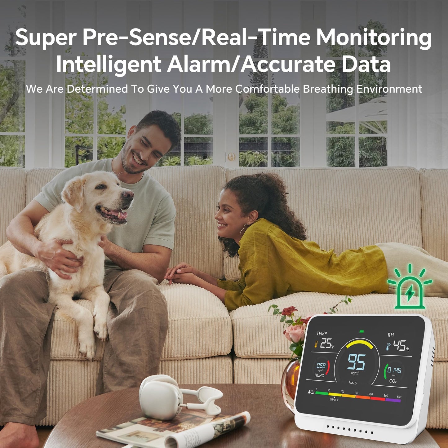 13 in 1 Portable Air Quality Monitor Indoor for Home, Car and Office Air Quality Tester for 6AQI,HCHO, PM2.5, PM1.0, PM10, CO2 Detector Air Quality Meter with Temperature, Humidity (Pearl White)