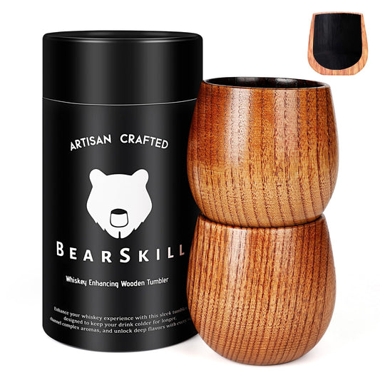 Charred Wooden Bourbon Drinking Glass, Whiskey Tumbler, Bourbon Gifts for Men - Wooden Old Fashioned Glass | Great Whiskey Gifts for Men