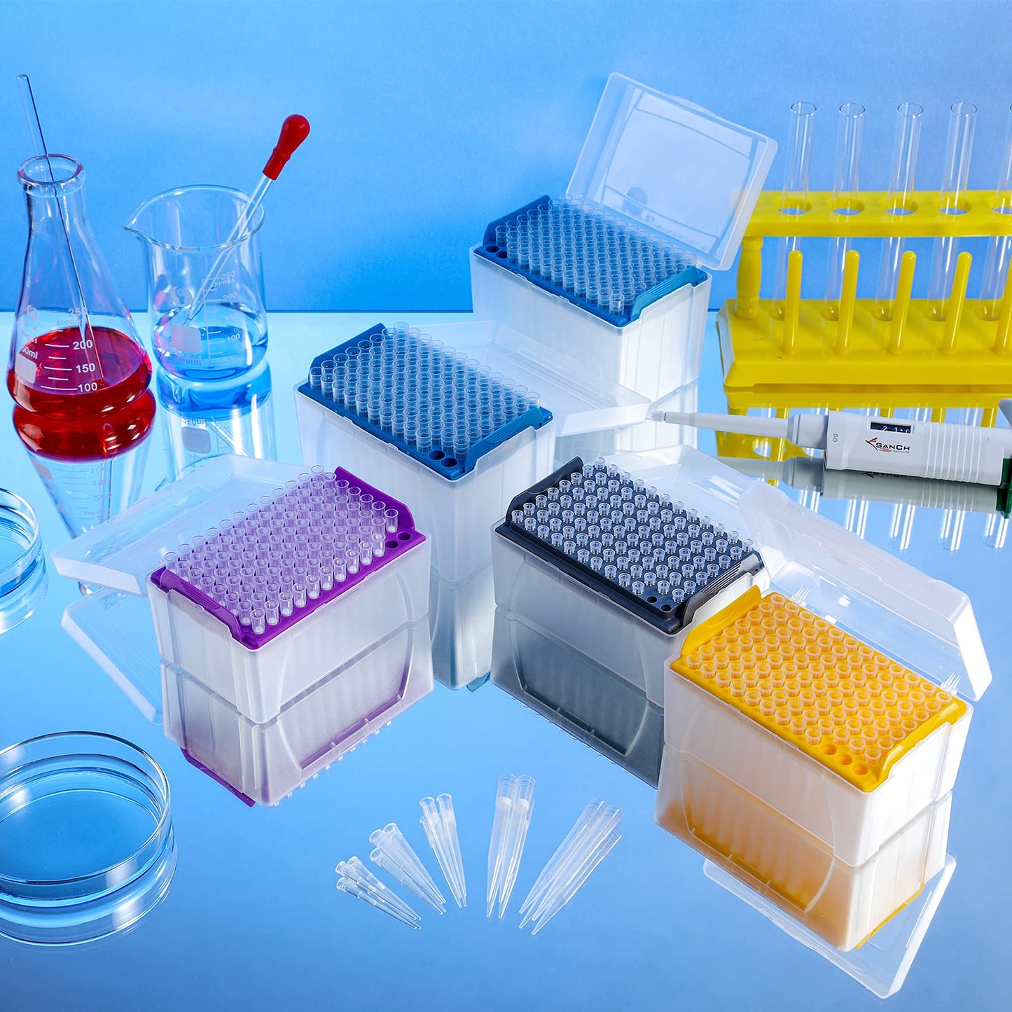 1000µL Filtering Pipette Tips - Universal Filter Pipettor Tips-Racked(Box),RNase/DNase Free & Pyrogen Safe,Clear,96 Tips/Rack Pk x 10 Racks (960 Tips)