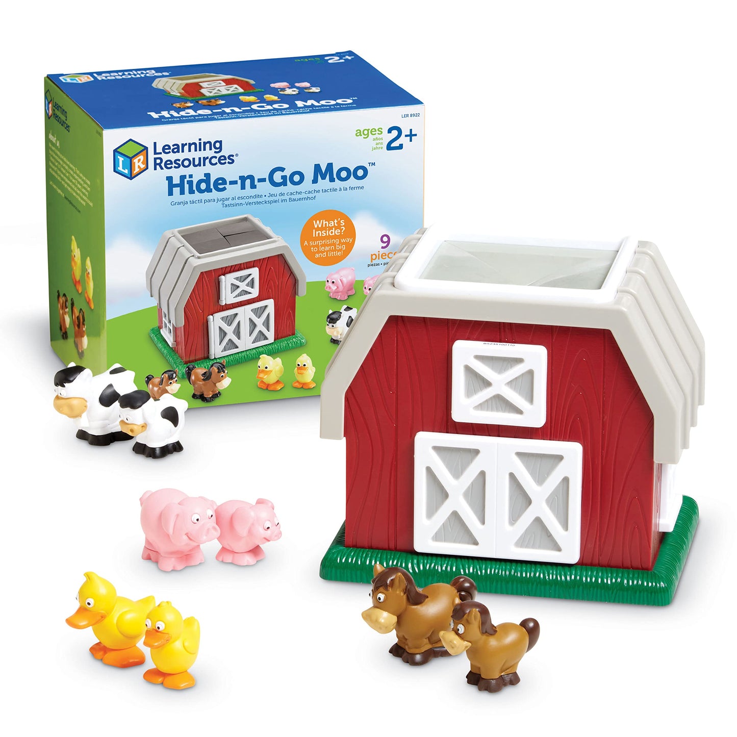 Learning Resources Hide-N-Go Moo, Sensory Awareness, Cognitive Function Farm Animal Toy, 9 Pieces, Ages 2+ (LER8922)