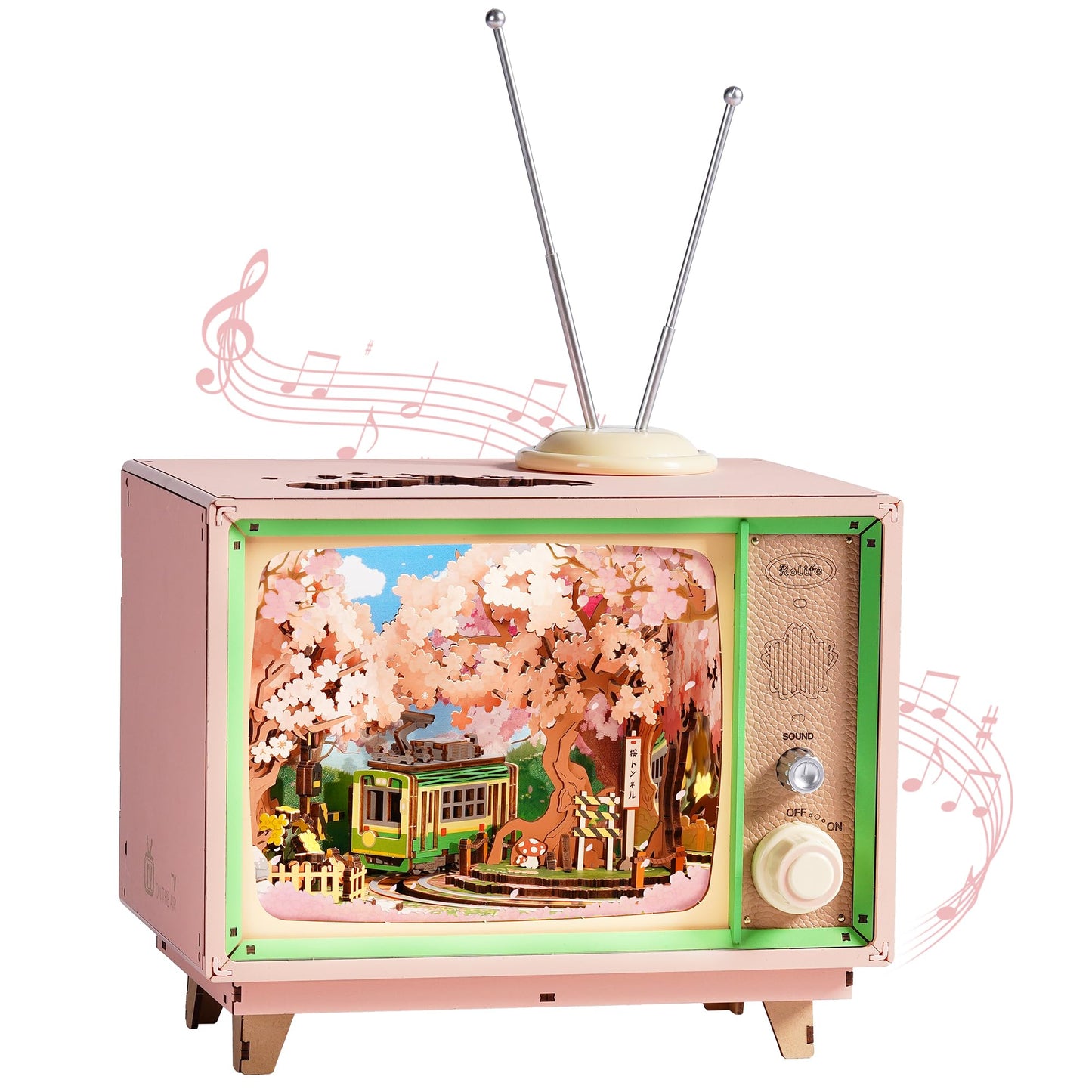 Rolife 3D Puzzle for Adults-Sakura Dreamy Tour, 3D Wooden Puzzles TV Music Box for Mom, DIY Creative Craft Kits Model Kits for Adults, Unique Gift and Home Decor (Sakura Dreamy Tour)