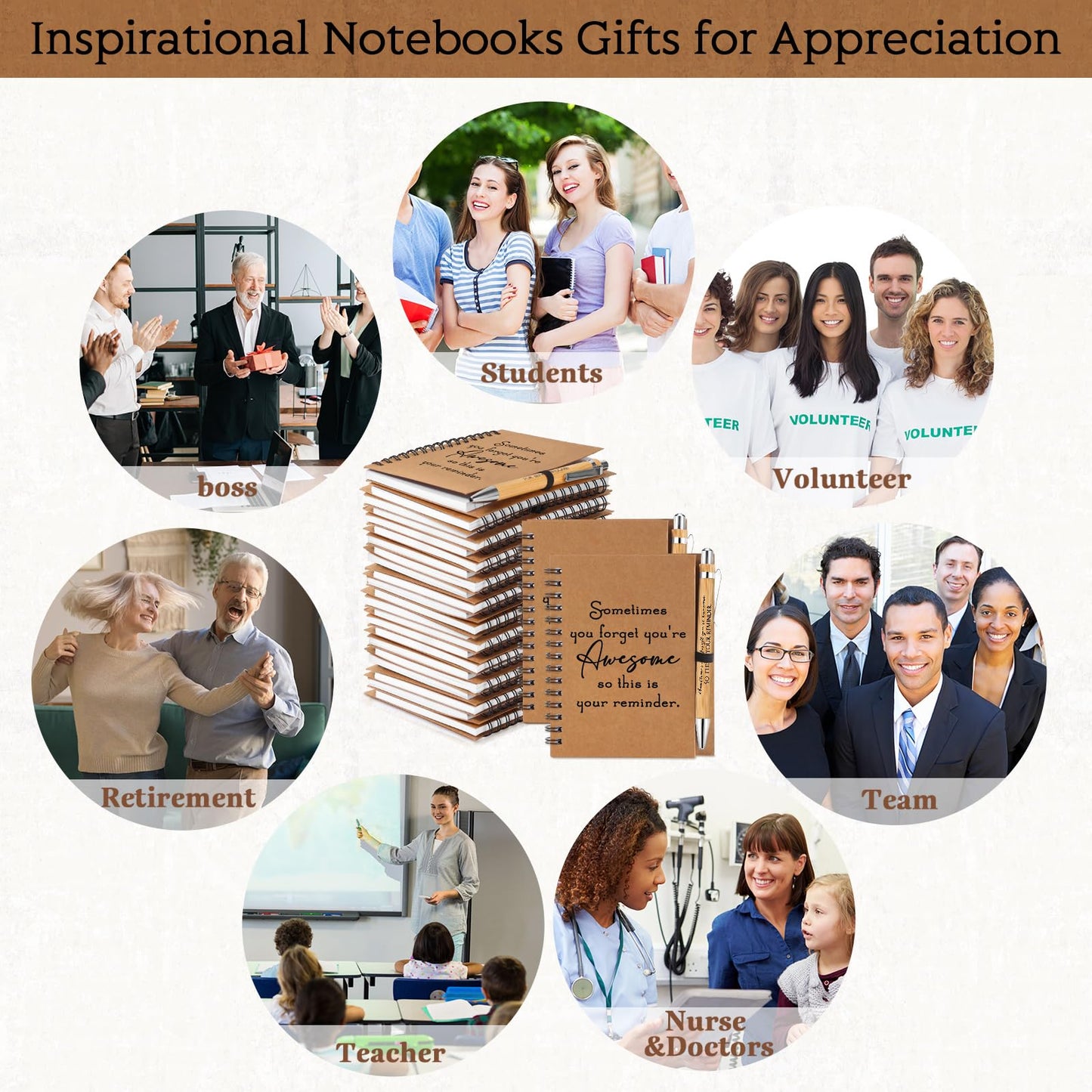 Honoson 50 Sets Spiral Notebook and Pen Set Bulk Appreciation Gifts for 2026 Graduation CNA Week Thank You Journal Set for Teacher Employee Coworker Encouragement