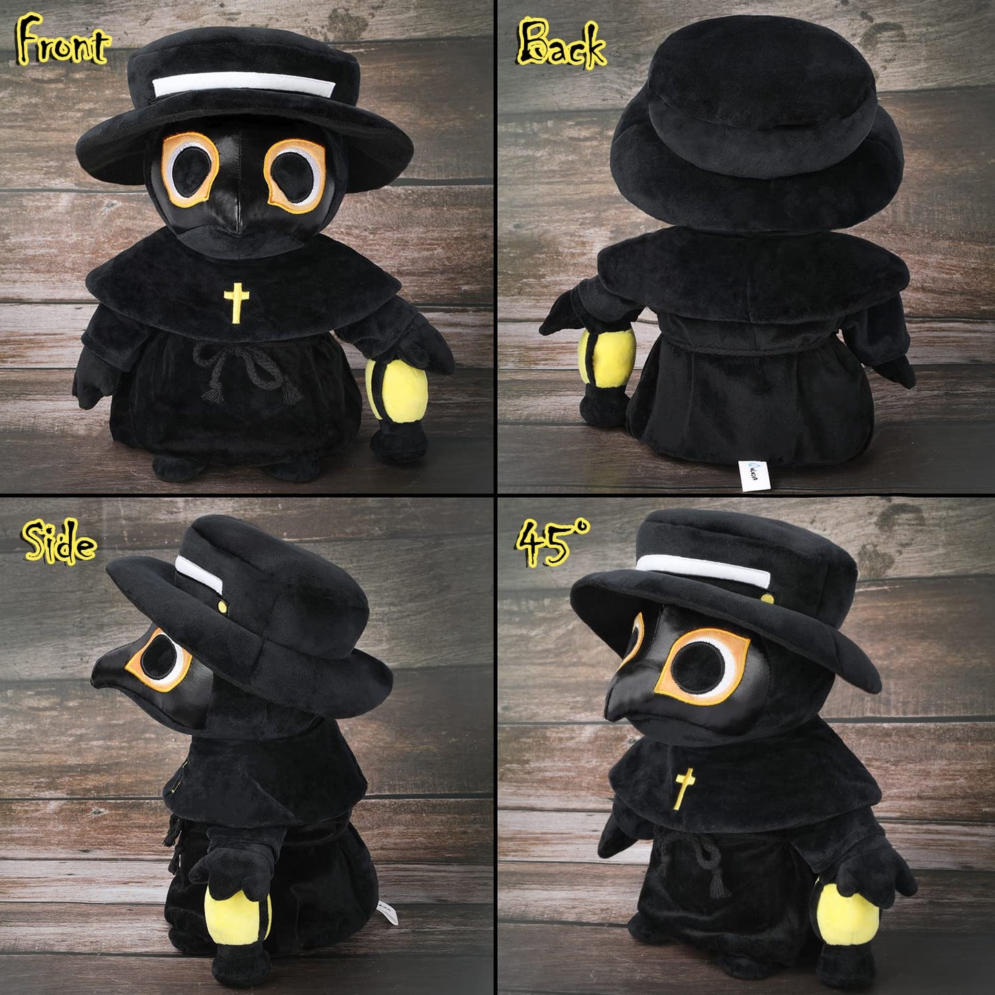 Plague Doctor Plush Toy, 35cm Spook Cute Stuffed Plushie Pillow Doll, Soft Fluffy Halloween Hugging Cushion Decor, Present for Kids and Adults