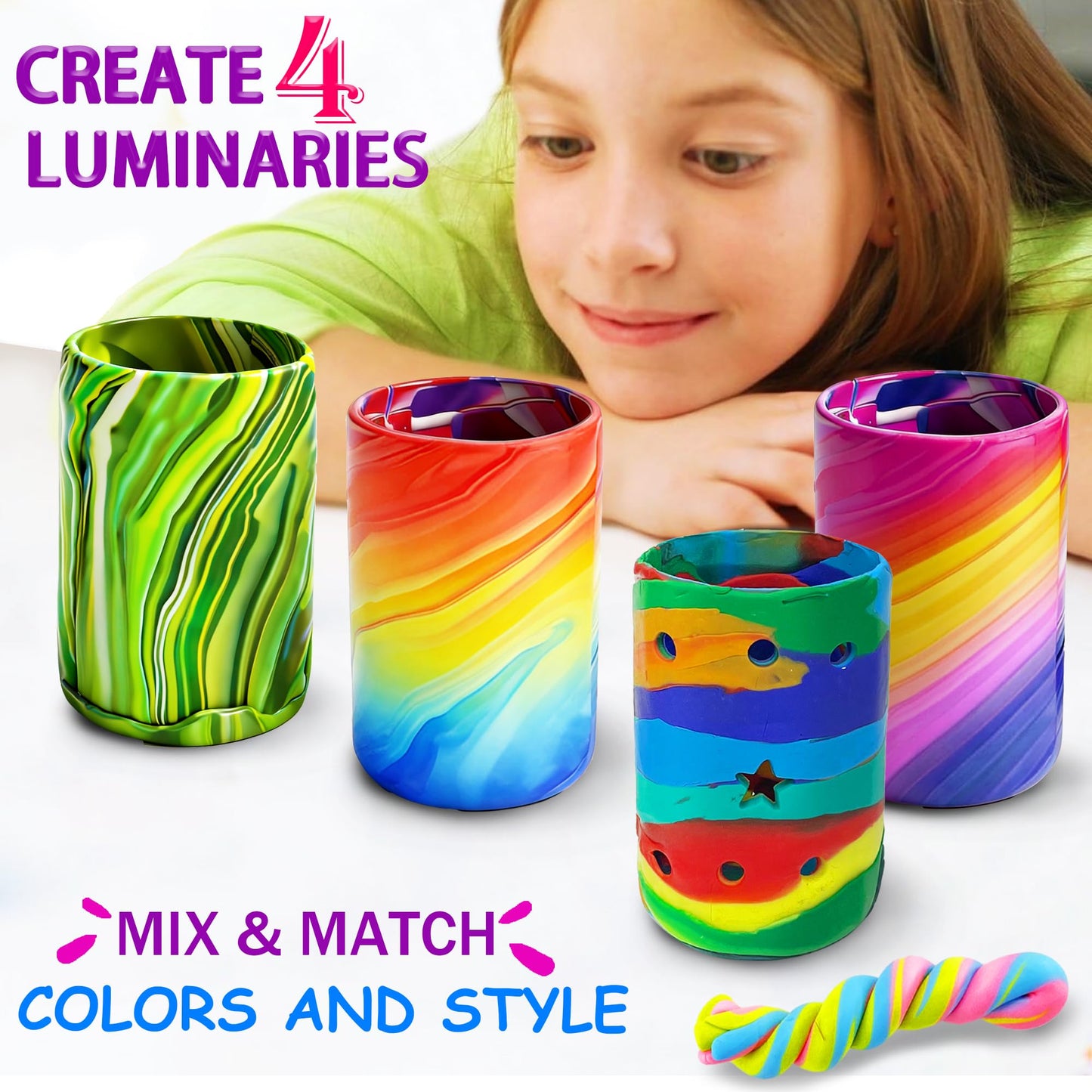 MHMYDIS Make Your Own Clay Luminaries - Arts and Crafts Clay kit for Boys Girls and Teens Age 6 7 8 9 10 11 12 Year Old and up