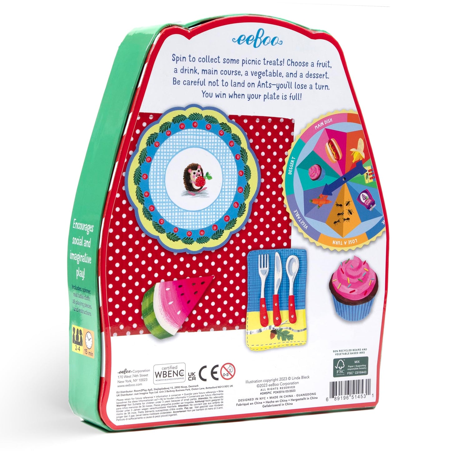 eeBoo: Spin to Play Picnic - Game for Kids, Gather Food with Friends, Preschool, Ages 3+, 2-4 Players, 15-25 Min Playing Time