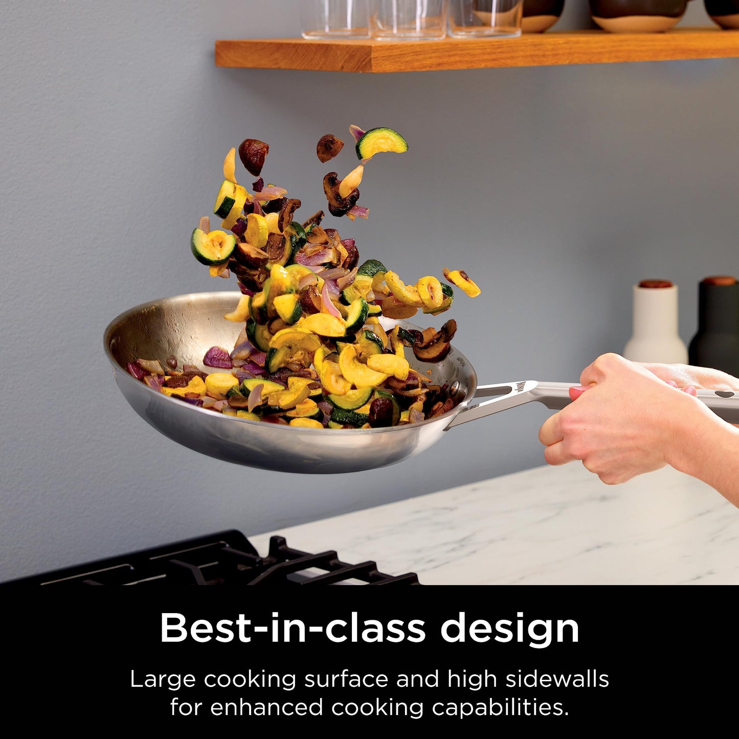 Ninja EverClad Commercial-Grade Stainless Steel 10.25" Fry Pan, Tri-Ply Pans, Oven Safe to 600°F, All Stovetops & Induction Compatible, Stainless, C90026