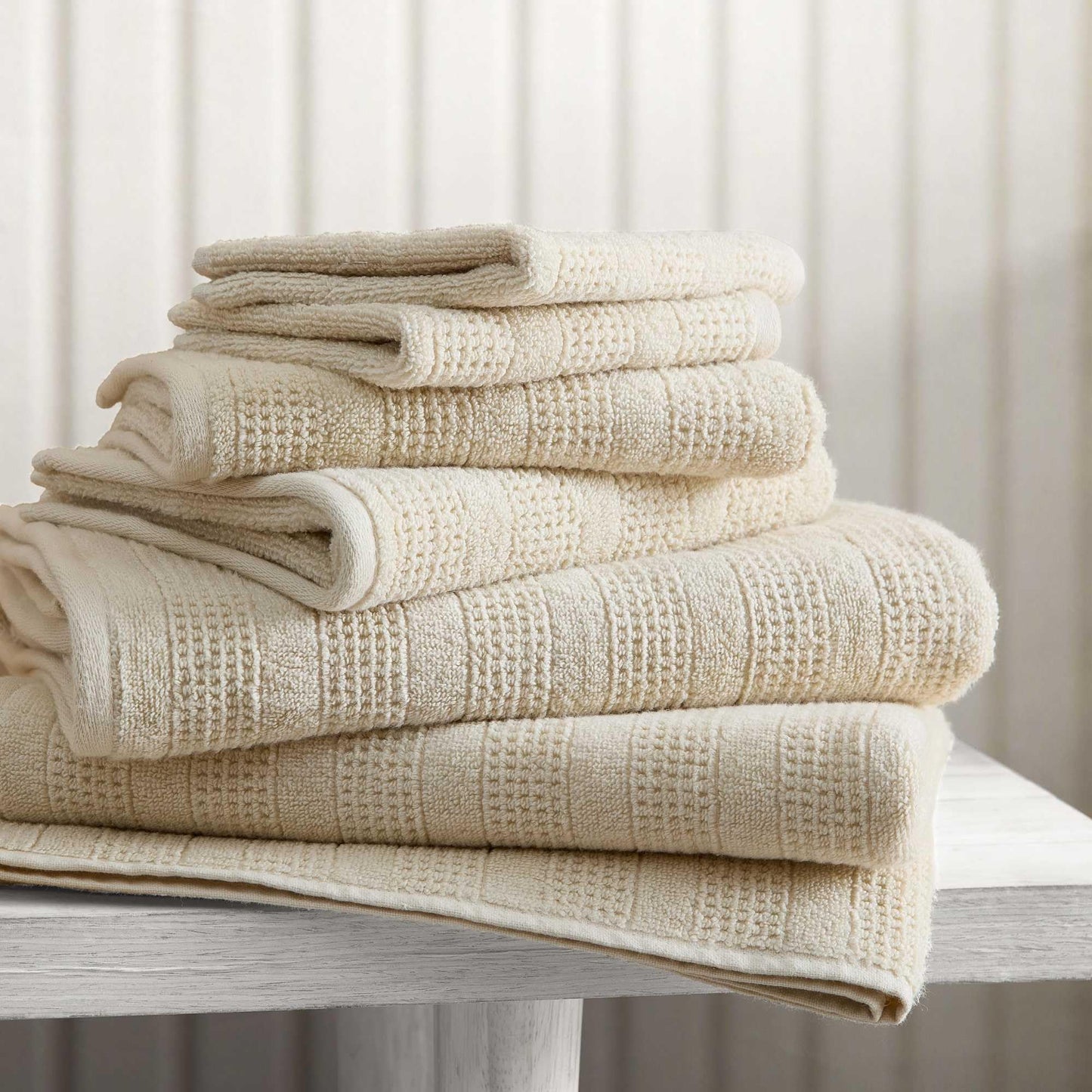 Martha Stewart - Bath Towels, Soft & Absorbent 100% Cotton Towels, Solid 500 GSM, 6-Piece Bathroom Towel Set with Textured Weave (Bedford Cottage Beige)