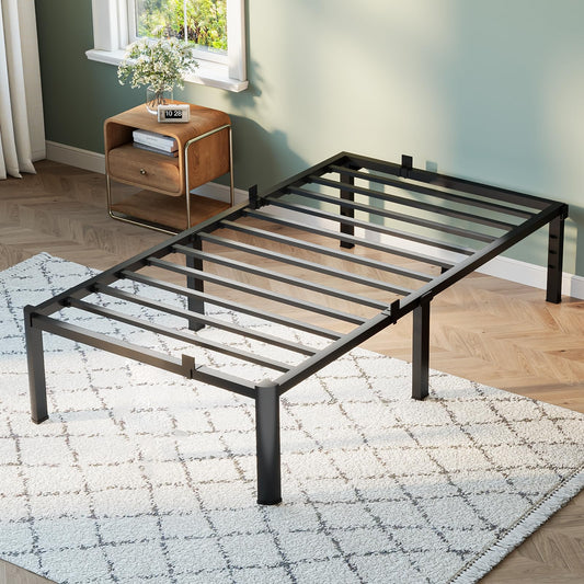 Cozy City Twin Size Bed Frame, 14 Inch Heavy Duty Metal Platform Bed Frame, Noise Free Steel Mattress Foundation, No Box Spring Needed, Spacious Under Bed Space