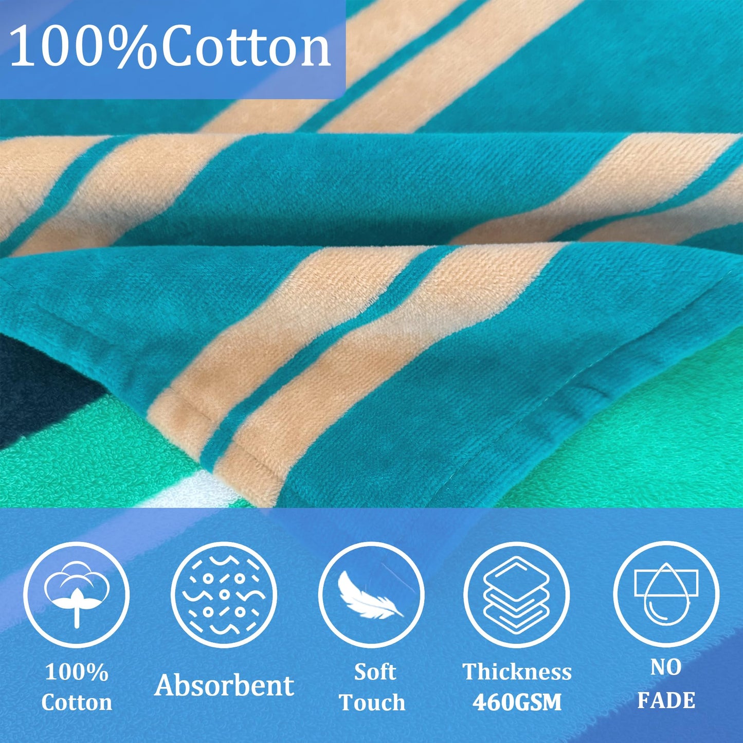 VOOVA & MOVAS Hooded Poncho Towels for Big Kids, Oversized (6-10Years,25"X61") Made from 100% Soft Cotton,Absorbent Bathrobe for Boys,Perfect for Pool| Swimming | Bathing | Beach, Blue Stripe