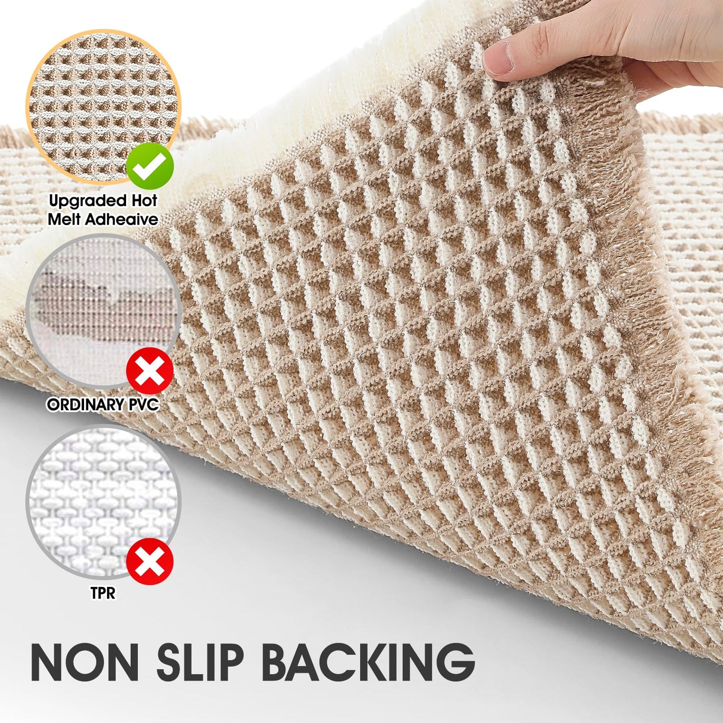 IM HOME Extra Large Waffle Bath Mat Brown & Cream 6'x2', Boho Woven Modern Bath Mat Rugs, Absorbent Non Slip Bathroom Rugs, Soft Washable Bath Rugs with Tassels for Bedroom, Kitchen, Shower, Tub