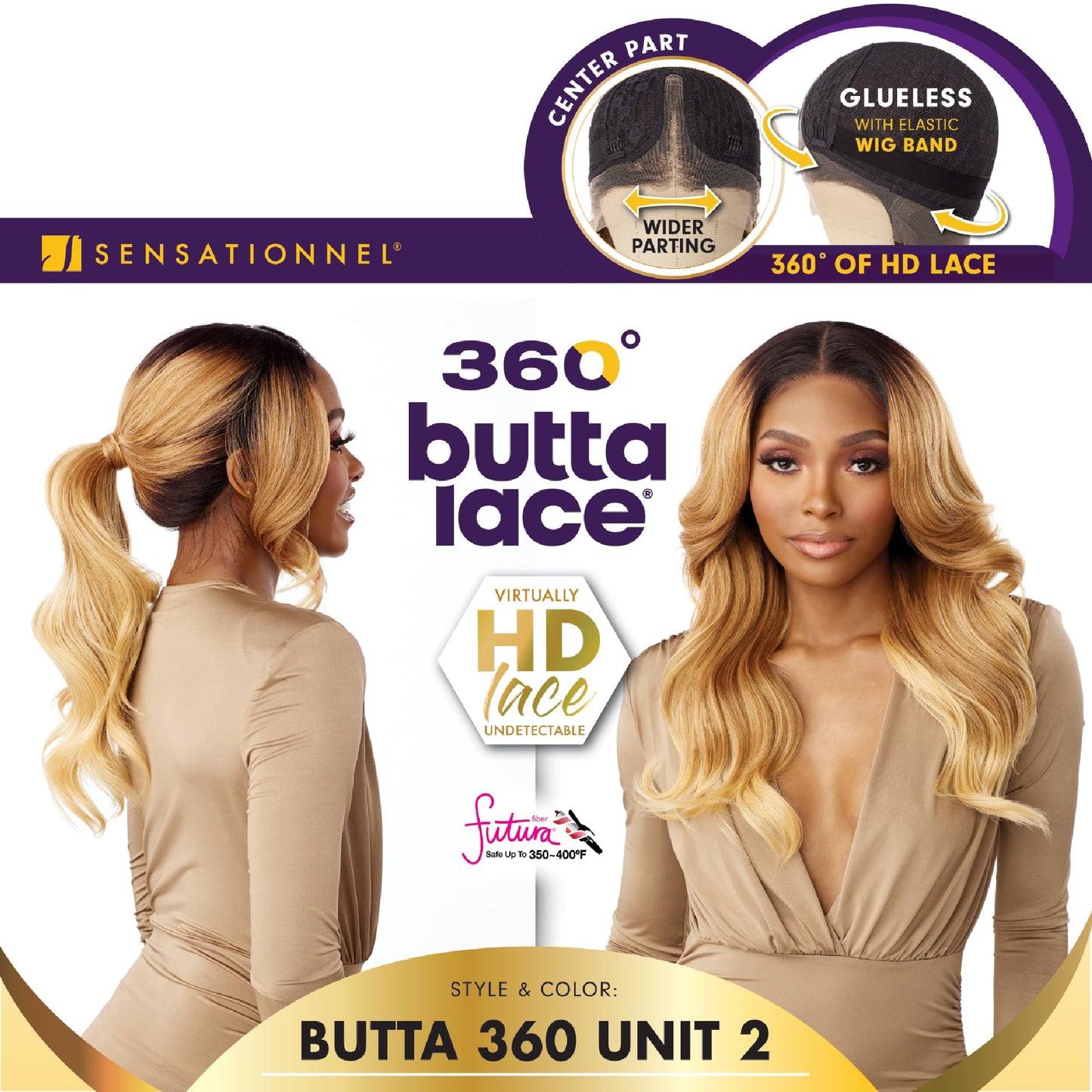 Sensationnel Butta 360 lace wigs - unit 2 wider parting 360 degree lace glueless synthetic preplucked hairline (1 JETBLACK)