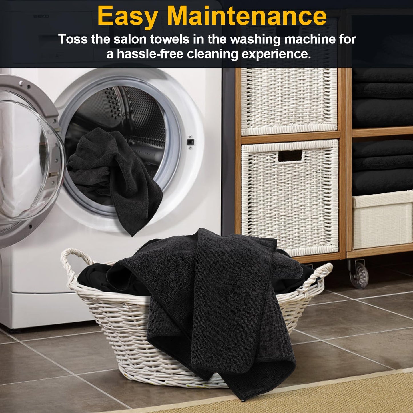 UNIMADE Salon Towels 24 Pack, Microfiber Barber Towel Bulk, (16x29 inches) Hair-Drying Cloth Super Soft Black Hand Cloths for Gym, Bath, Spa Use and Home Beauty Care(Not Bleach Proof)
