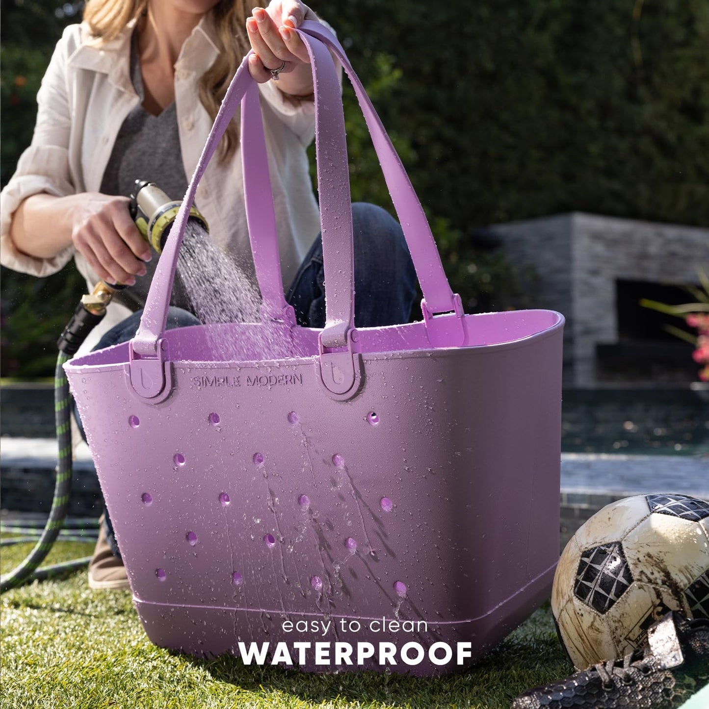 Simple Modern Medium Beach Bag | Waterproof Getaway Rubber Tote with Zipper Pocket for Travel, Pool, Boat, Groceries, Sports | Sea Glass Sage