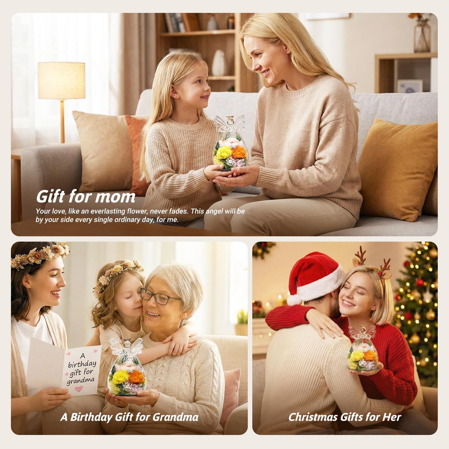 Forever Flower Gifts for Her: Blessed Flowers for Graduation-Daughter Wife Mom Grandma-Preserved Flowers in Glass Angel-Flowers for Delivery Prime on Birthday Anniversary Valentines (Orrange 1)