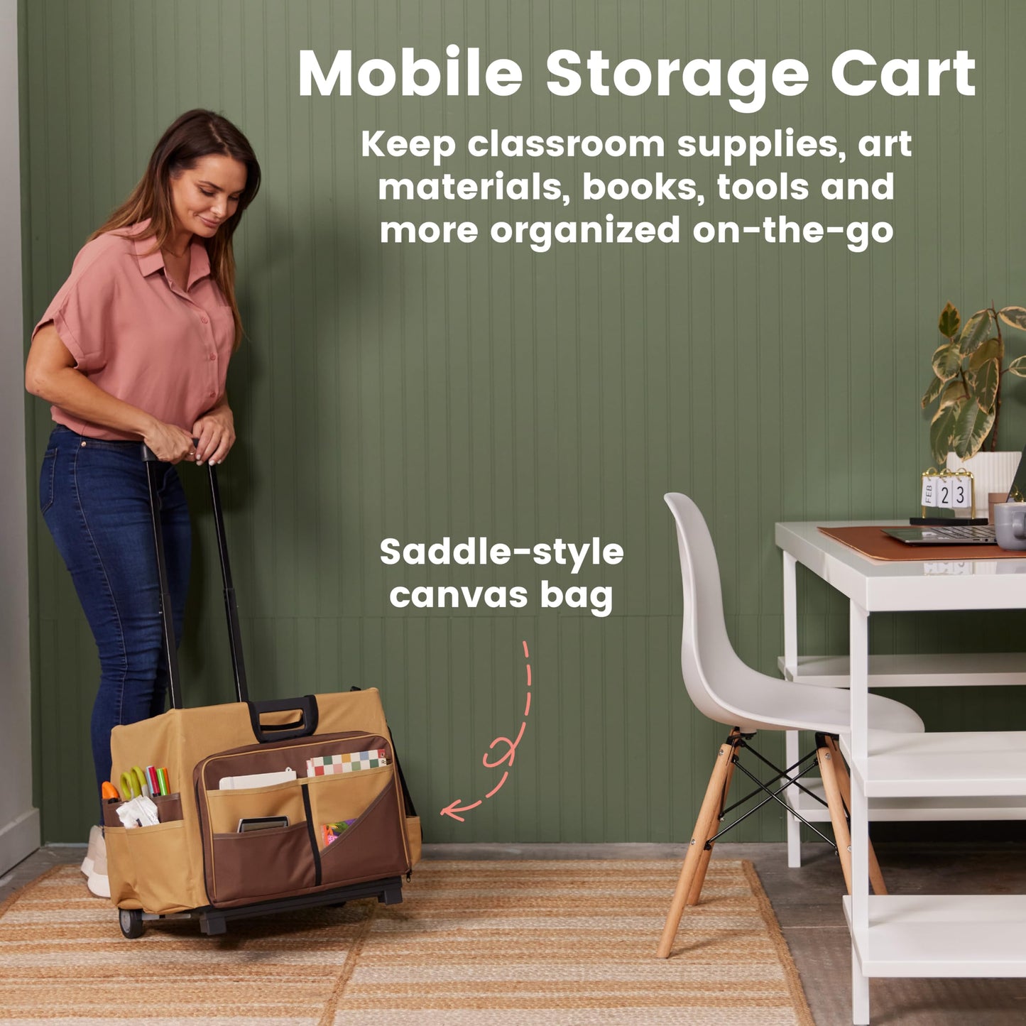 ECR4Kids Universal Rolling Cart with Canvas Organizer Bag, Mobile Storage, Dark Grey/Grey
