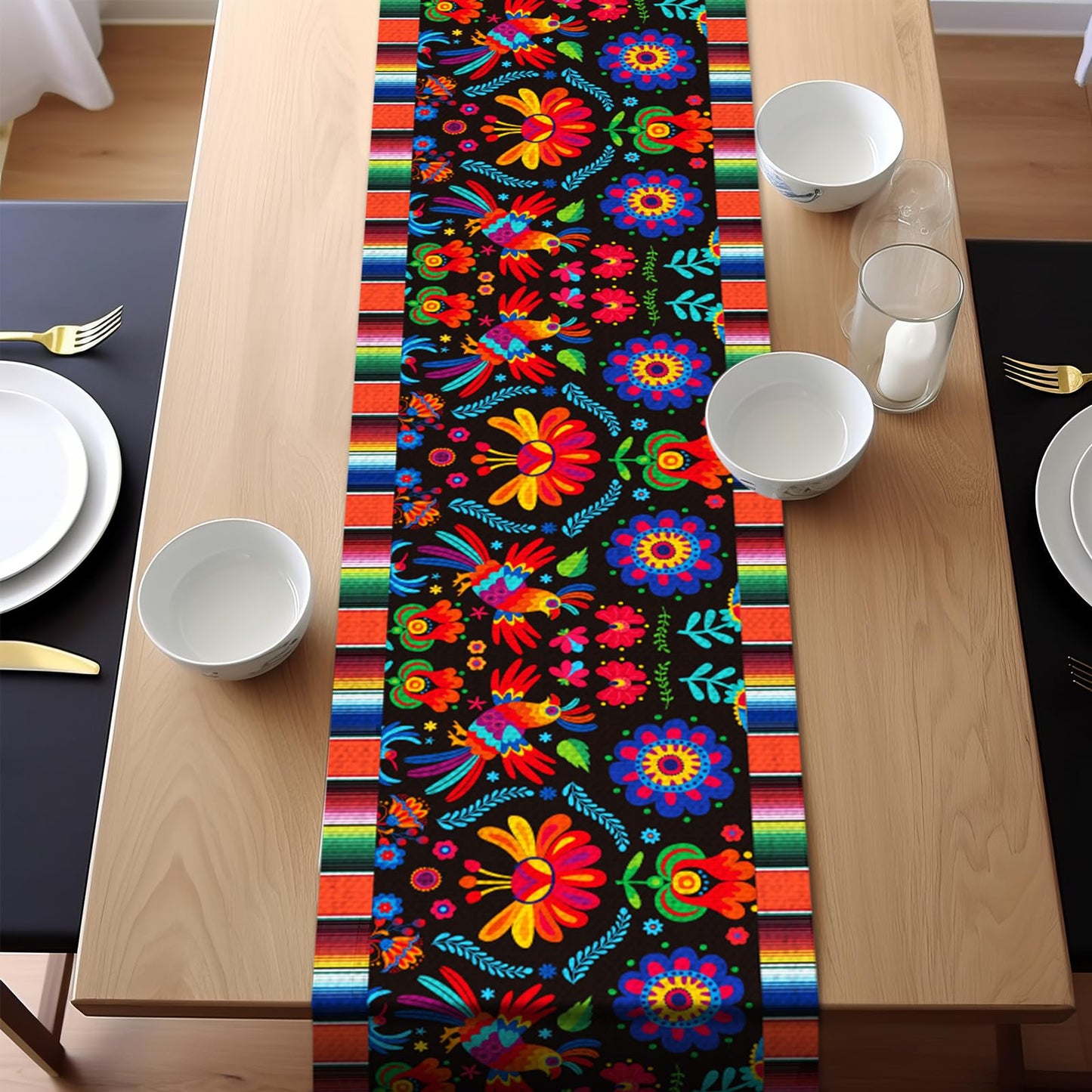 Lonfliness Linen Mexican Fiesta Table Runner 12 Pack 72×13in Long Day of The Dead Farmhouse Runner Dia De Los Muertos Runners Kitchen Dining Home Table Decoration Day of The Dead Decor and Supplies