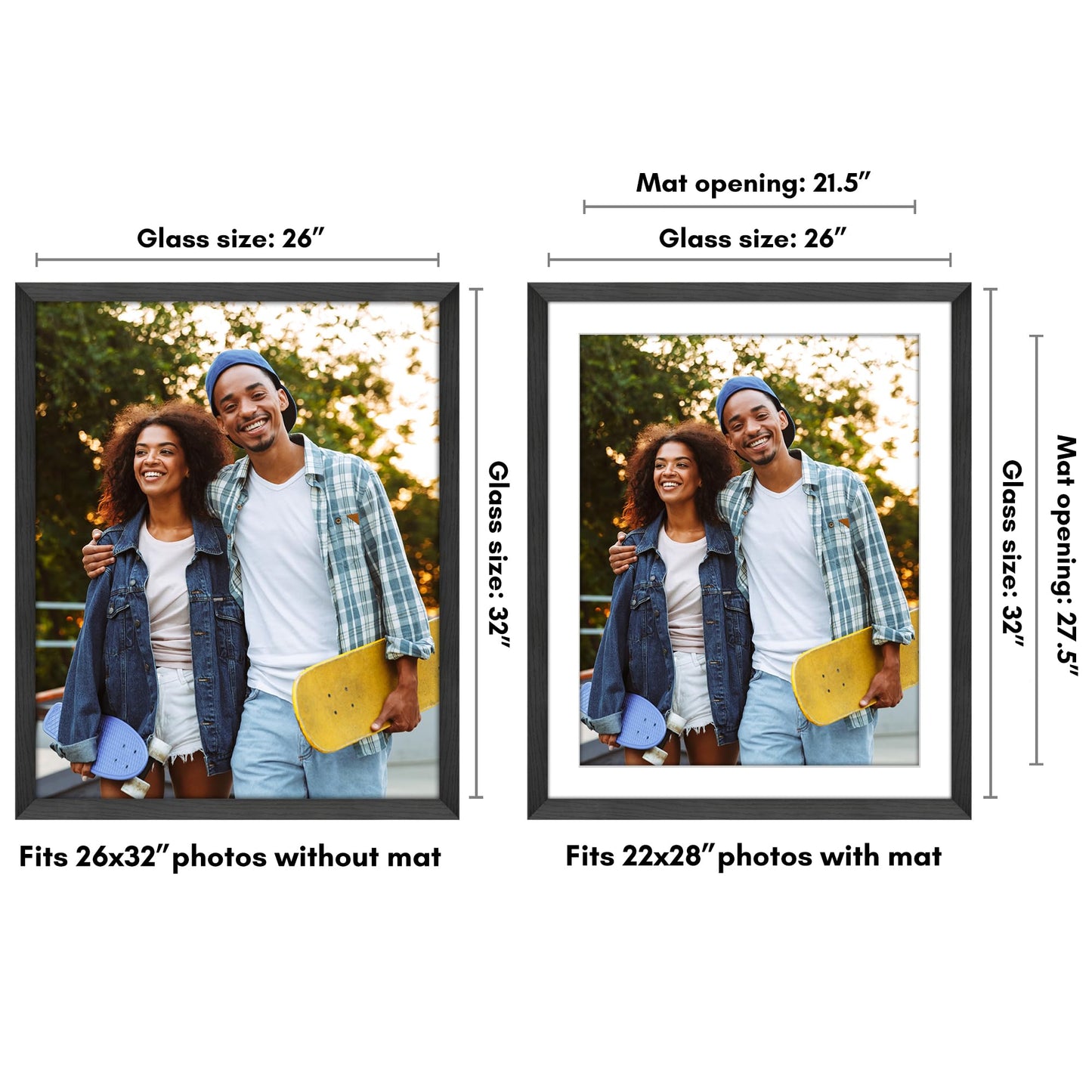 Americanflat 26x32 Poster Frame - Black Engineered Wood with Polished Plexiglass - Matted to 22x28 Photo Size - Hudson Collection - Wide Picture Frame for Wall Display - Black