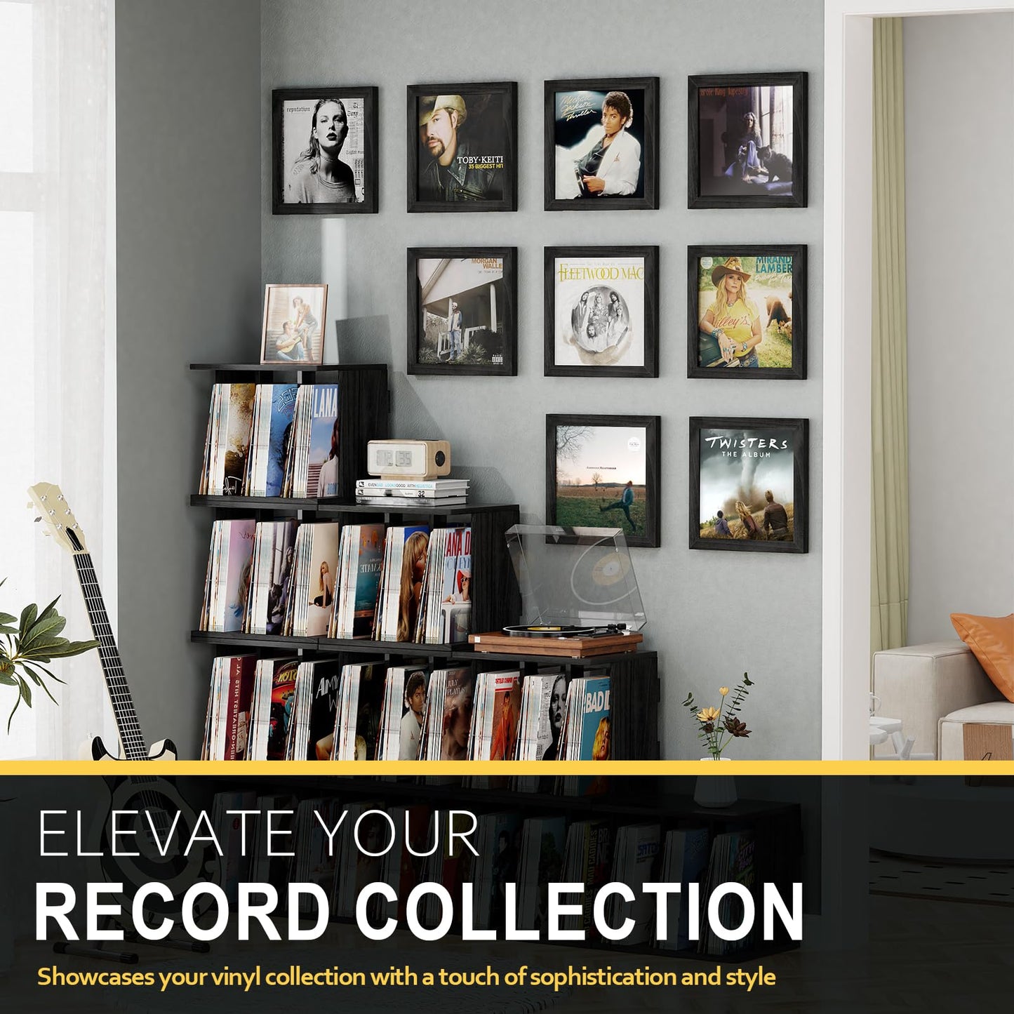 Emfogo Vinyl Record Frame, 3-Pack Album Frames for Vinyl Records Display, Record Frame for 12x12 Inch LP Cover Display (3 Pack/Black)