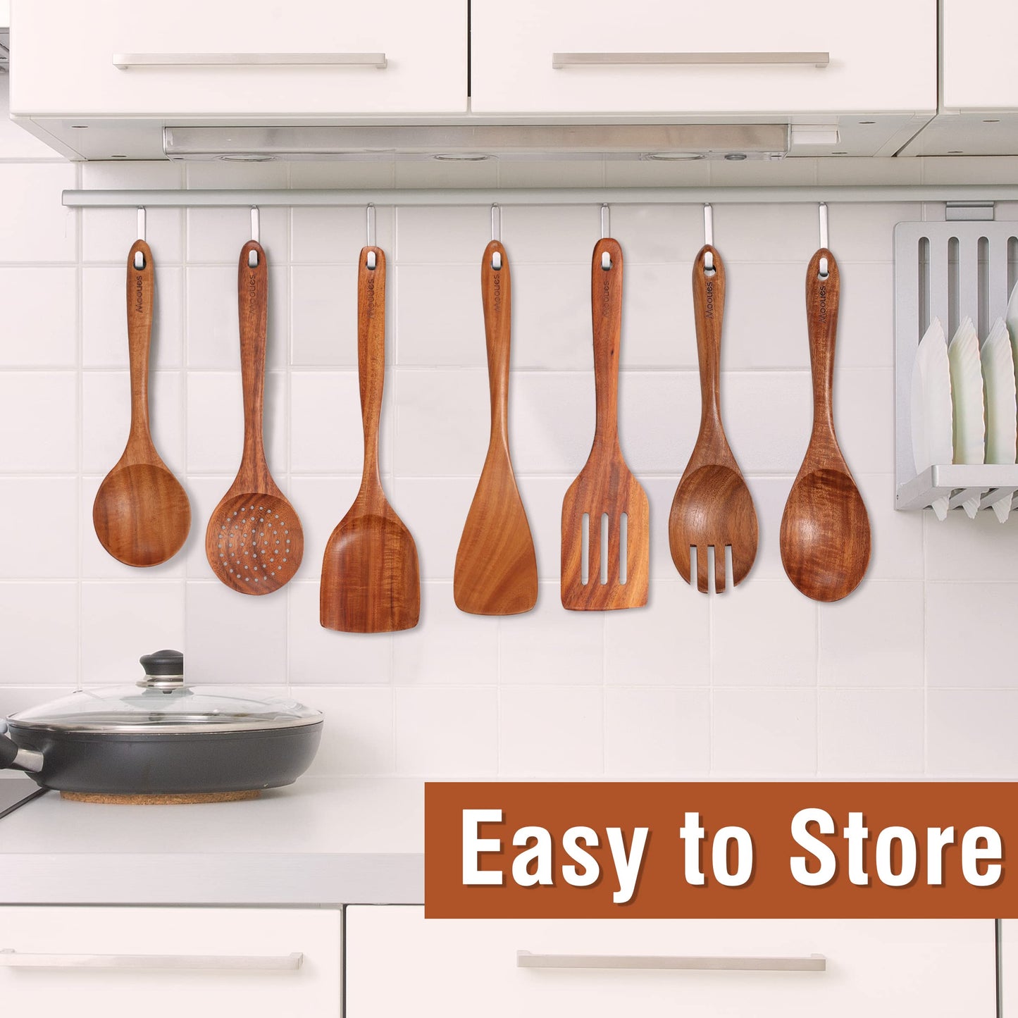Mooues 12 Piece Wooden Spoons for Cooking, Wooden Utensils for Cooking with Utensils Holder, Natural Teak Wooden Kitchen Utensils Set with Wooden Spoon Rest, Comfort Grip