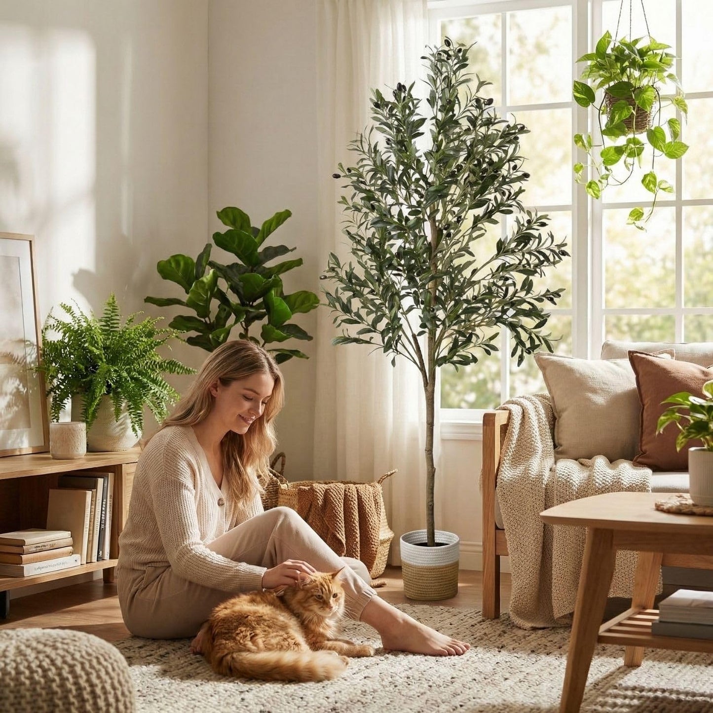 BAXAM 6ft Dense Leaves Artificial Olive Tree with Woven Basket - Realistic Faux Olive Tree for Living Room, Office & Home Decor - Large&Tall Indoor Floor Plant，Aesthetic Silk Plants