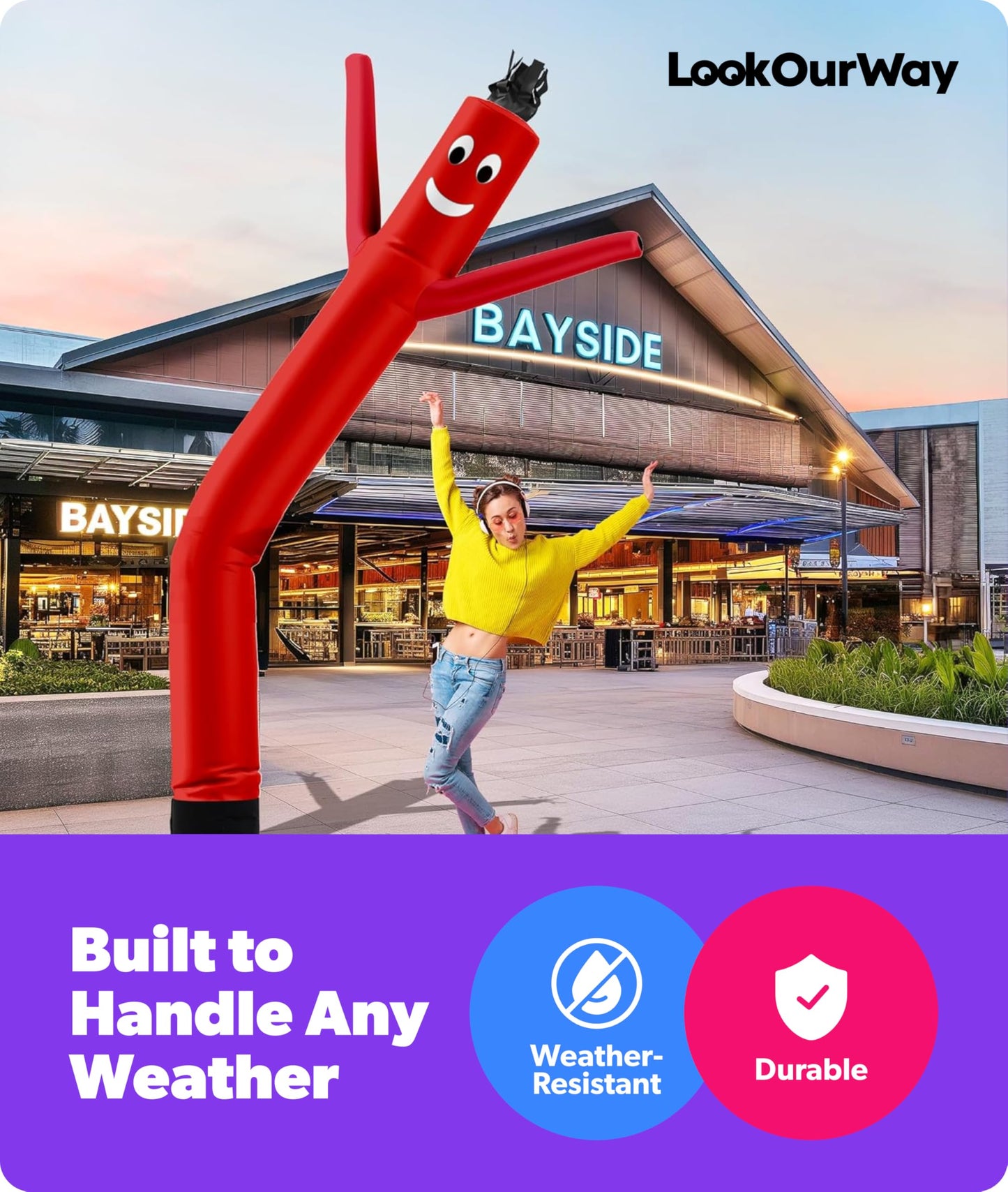 LookOurWay Air Dancers Inflatable Tube Man Attachment - 10 Feet Tall Wacky Waving Inflatable Dancing Tube Guy for Business Promotion - Blower Not Included - Red