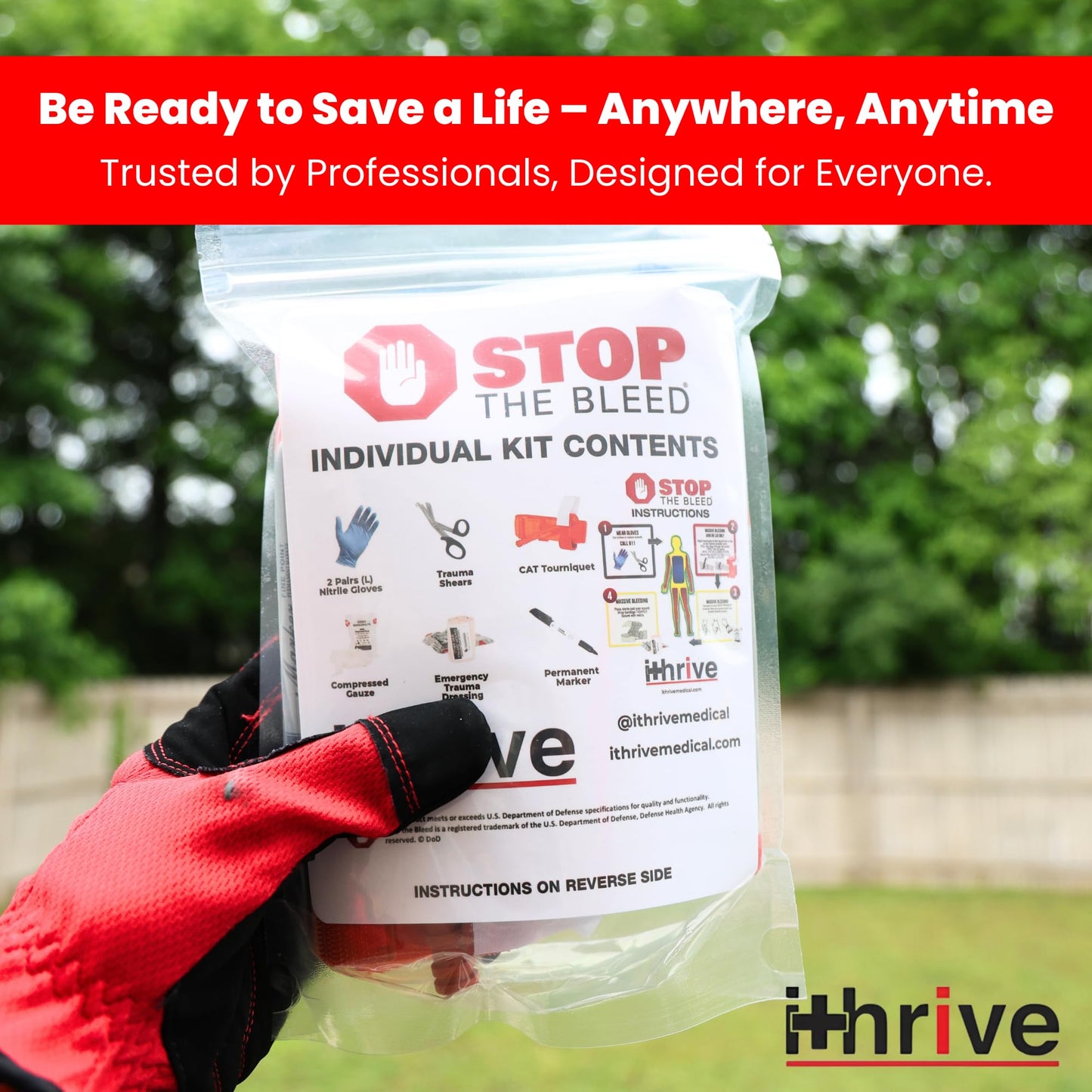 iThrive Medical - Stop The Bleed Trauma Kit - Bleeding Control Kit with CAT Tourniquet & Trauma Shears - Emergency First Aid Kit - Complete Individual First Aid Set (7 Pieces)