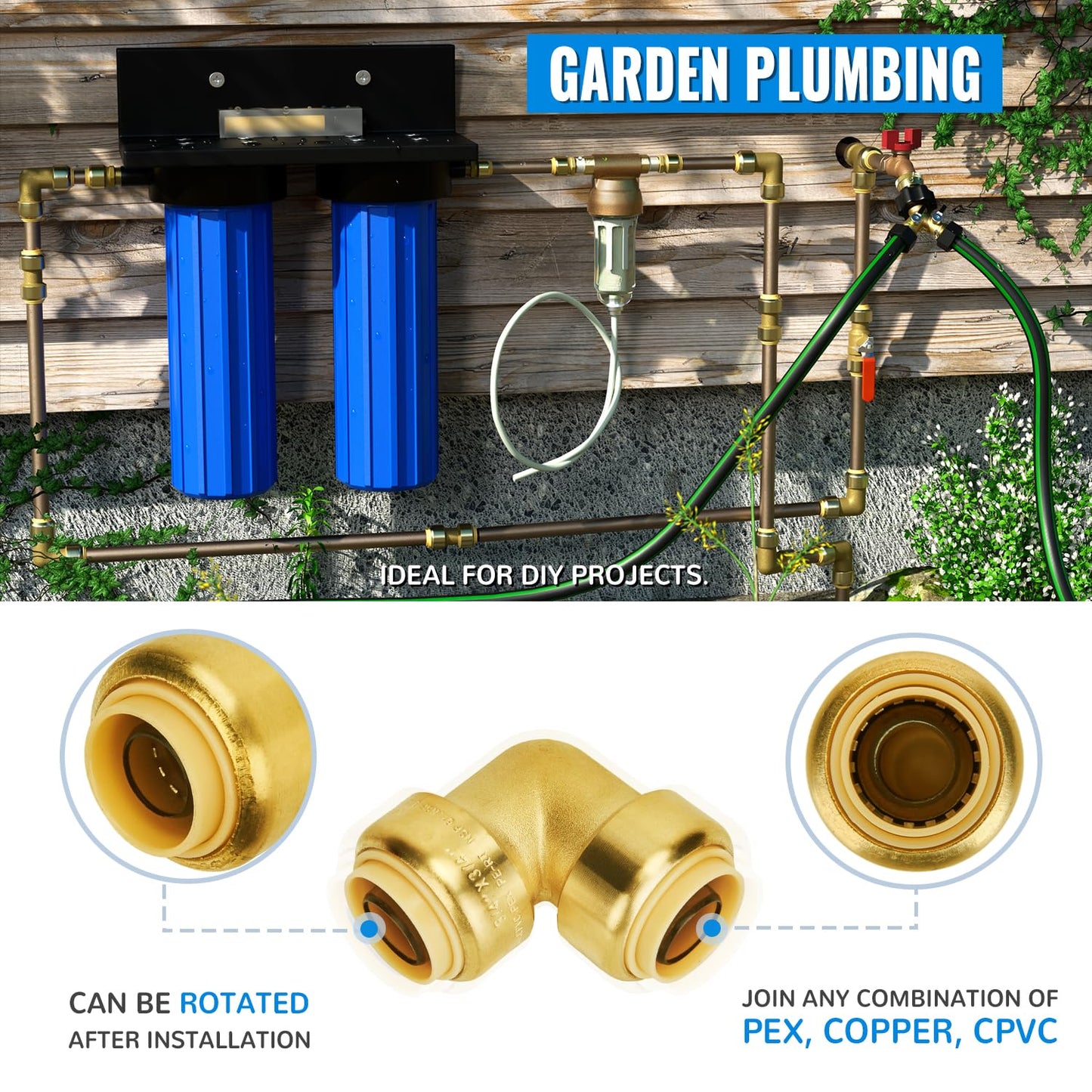 SUNGATOR 12-Pack PEX Elbow, 3/4-Inch Push Fit 90-Degree Plumbing Fitting Pipe Connector with Disconnect Clip, Push-to-Connect, Copper, CPVC, No Lead Brass