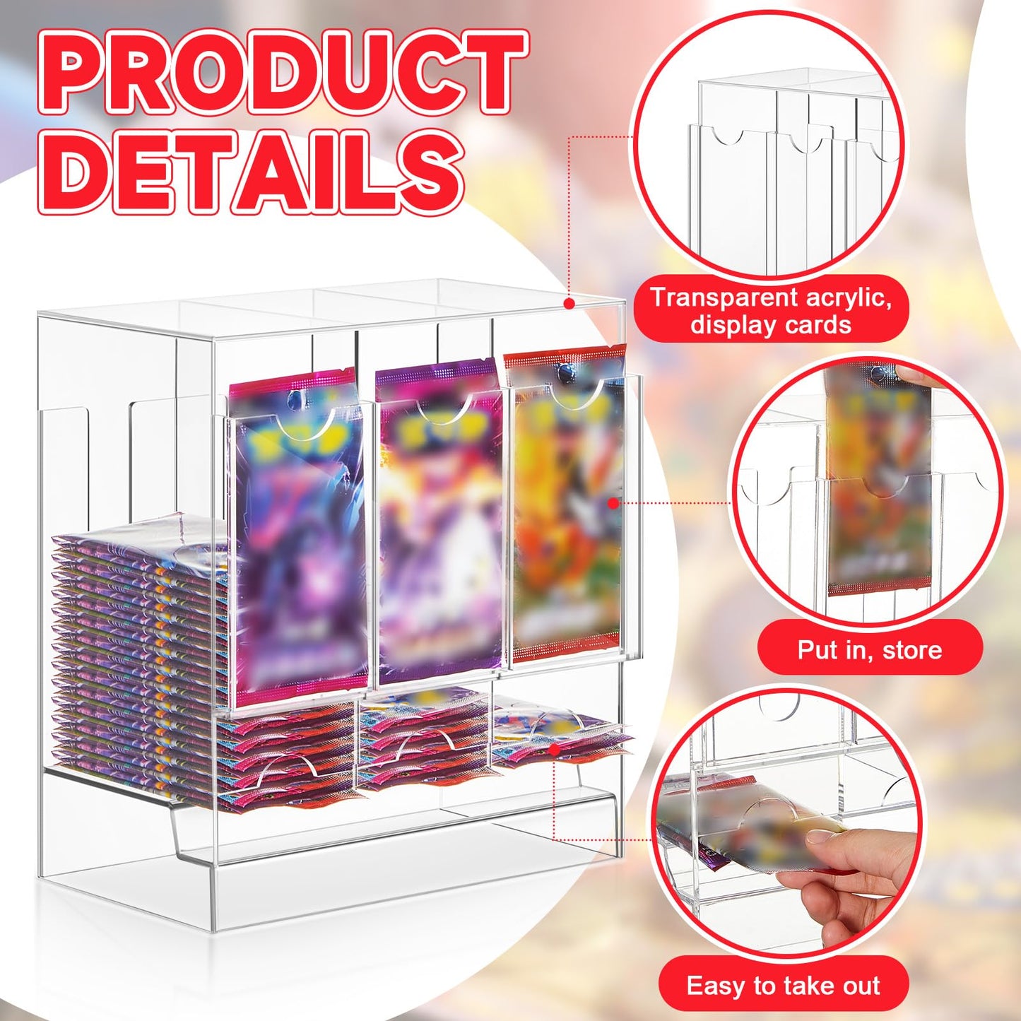 Colingmill 1 Pcs Acrylic Booster Pack Dispenser, Card Dispenser Storage and Organizer, for Trading Card, Booster Packs, Sports & More (3 Slots)