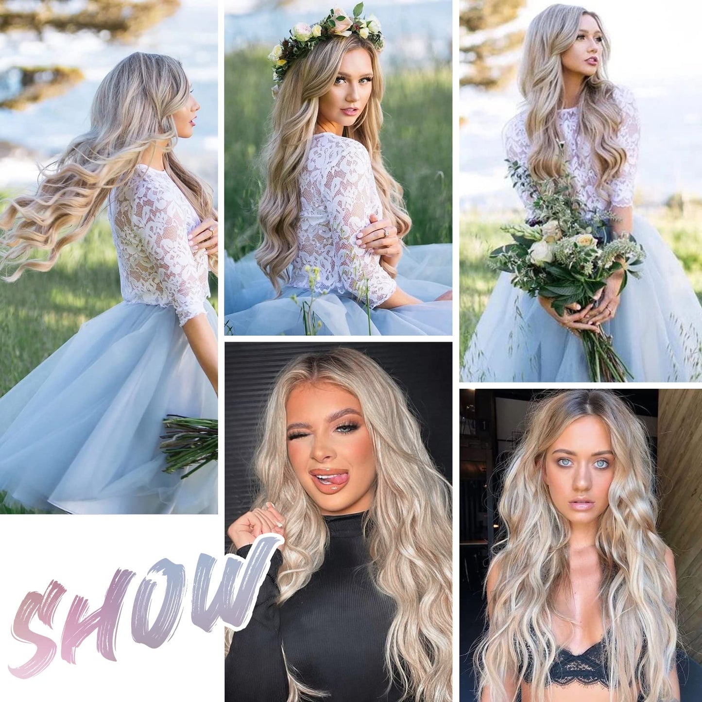 EMMOR Blonde Lace Front Wig Wave Middle Part Wig Hand Tied Baby Hair Heat Resistant Synthetic Wig