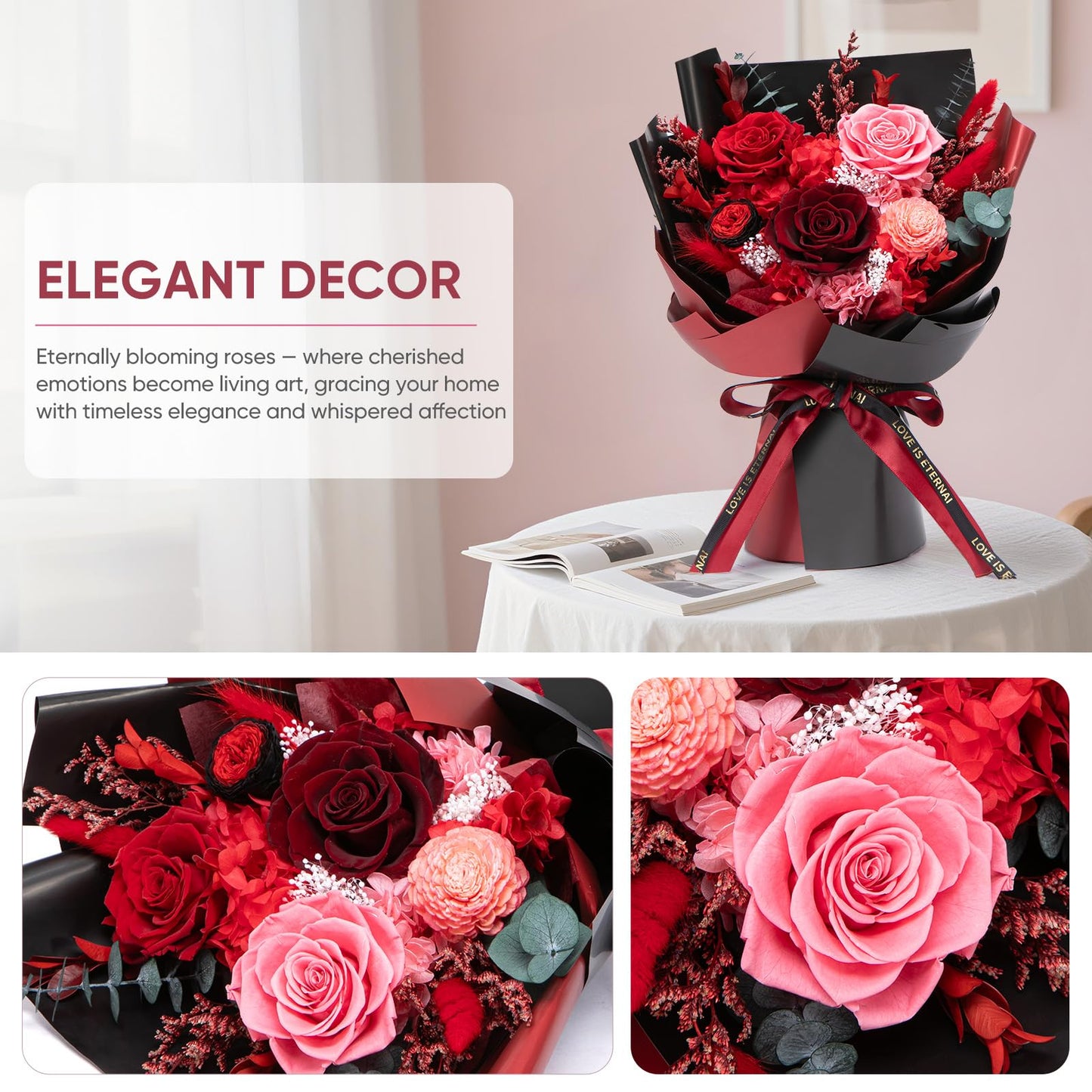 Bessol Flowers for Delivery Preserved Flower Bouquet Forever Fresh Flowers Birthday Gifts for Women Mom Anniversary Red Real Rose Gifts for Grandma Wife Girlfriend Sister Her from Daughter