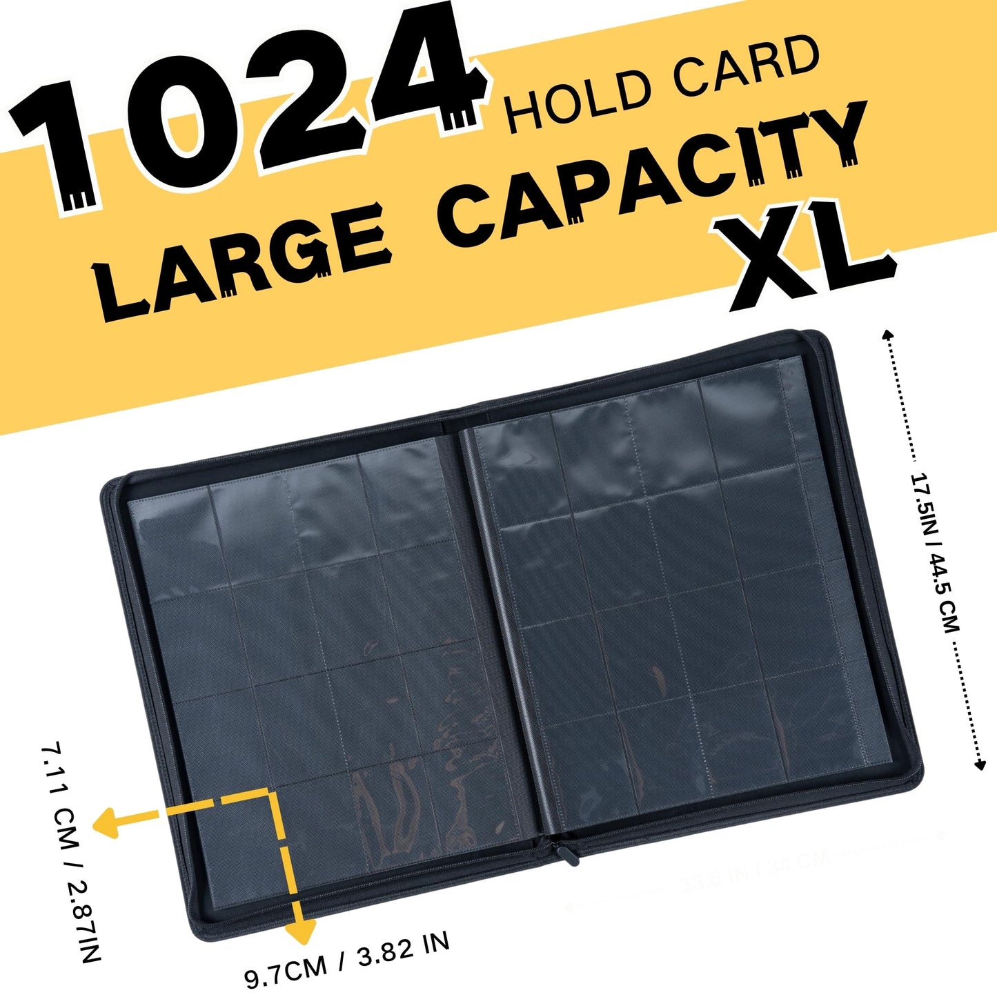 KUOOKING 1000+ Pockets Trading Card Binder, 16-Pocket Card Ablum Compatible with lorcana,MTG,Sports Cards & Other Standard Size Trading Card（BLACK)