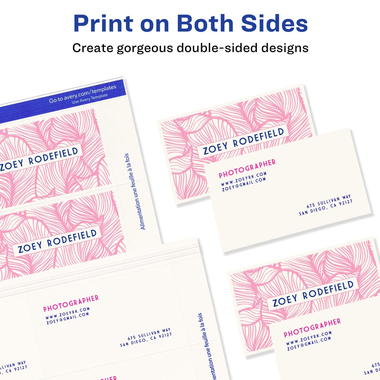 Avery Printable Business Cards with Sure Feed Technology, 2" x 3.5", White, 250 per Pack, 5 Packs, Total of 1,250 Blank Cards for Laser Printers (5371)