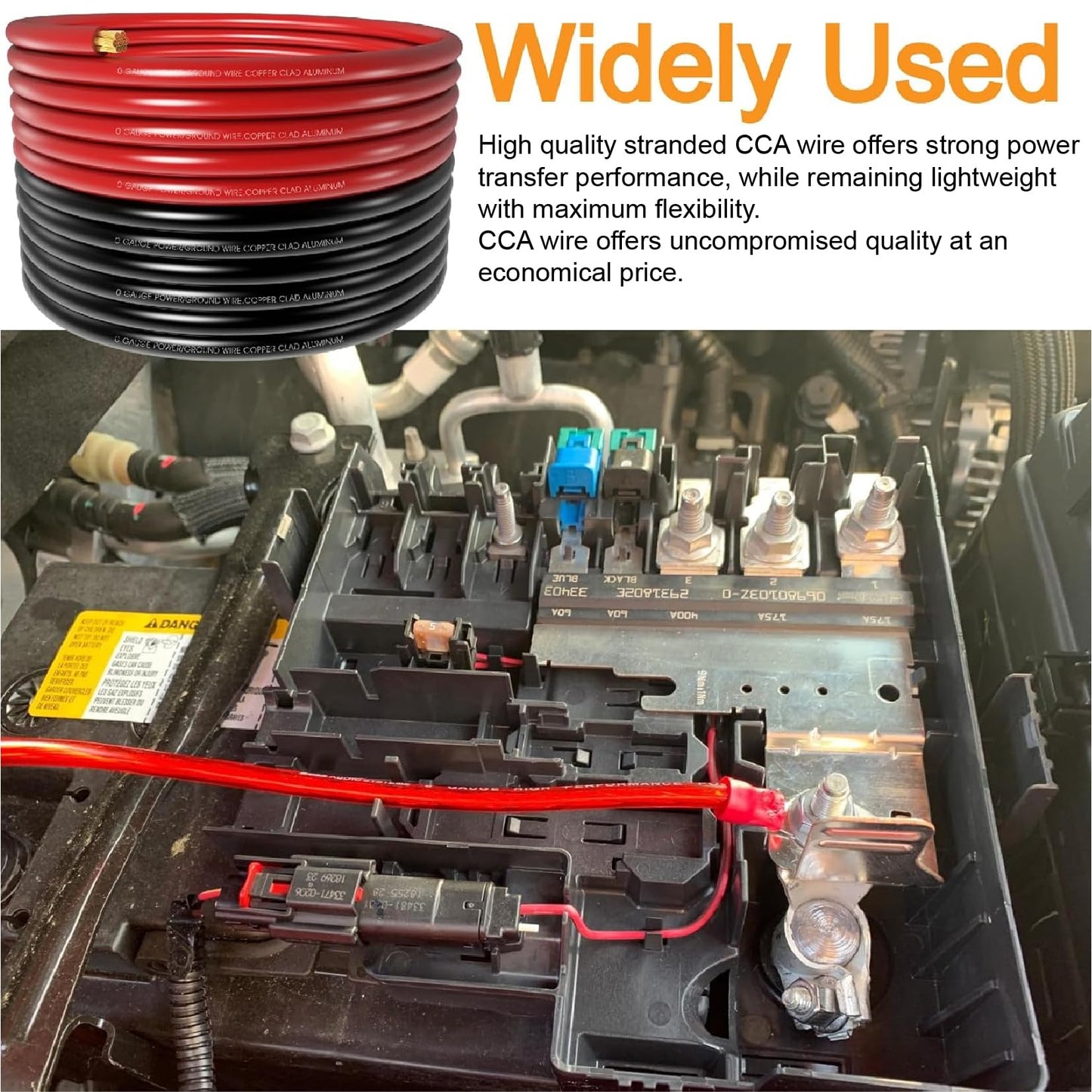 40FT 0 Gauge Wire Copper Clad Aluminum,1/0 Battery Cable,20pcs Lugs Terminal Connectors with 3:1Heat Shrink Tube for Amp,Inverter,Winch,Reducer,Starter,Solar Power,DC Wiring