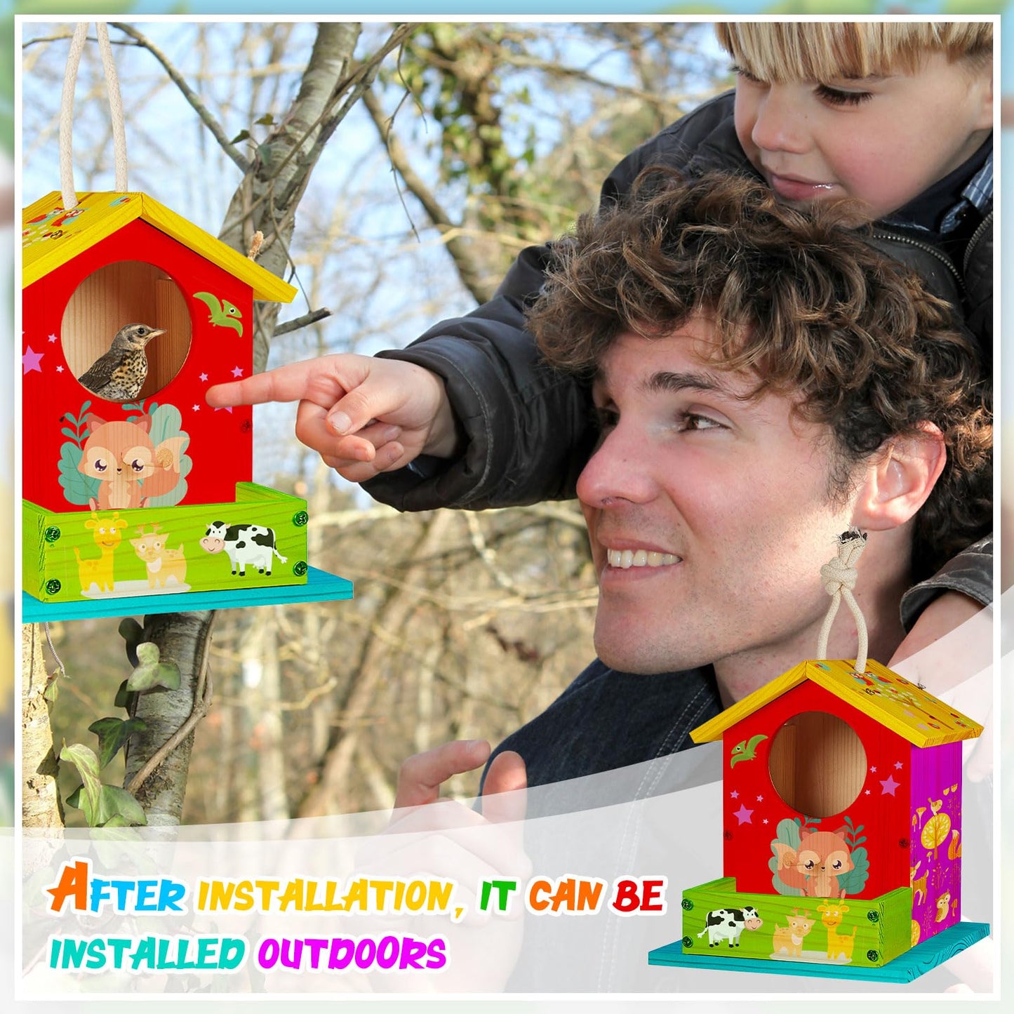 Liliful 4 Pack Wooden Birdhouse Kit DIY Bird House with Paint and Paintbrushes Art and Crafts Painting Kits for Boys Girls Adults Build Paint Classroom Birthday Indoor Outdoor Craft