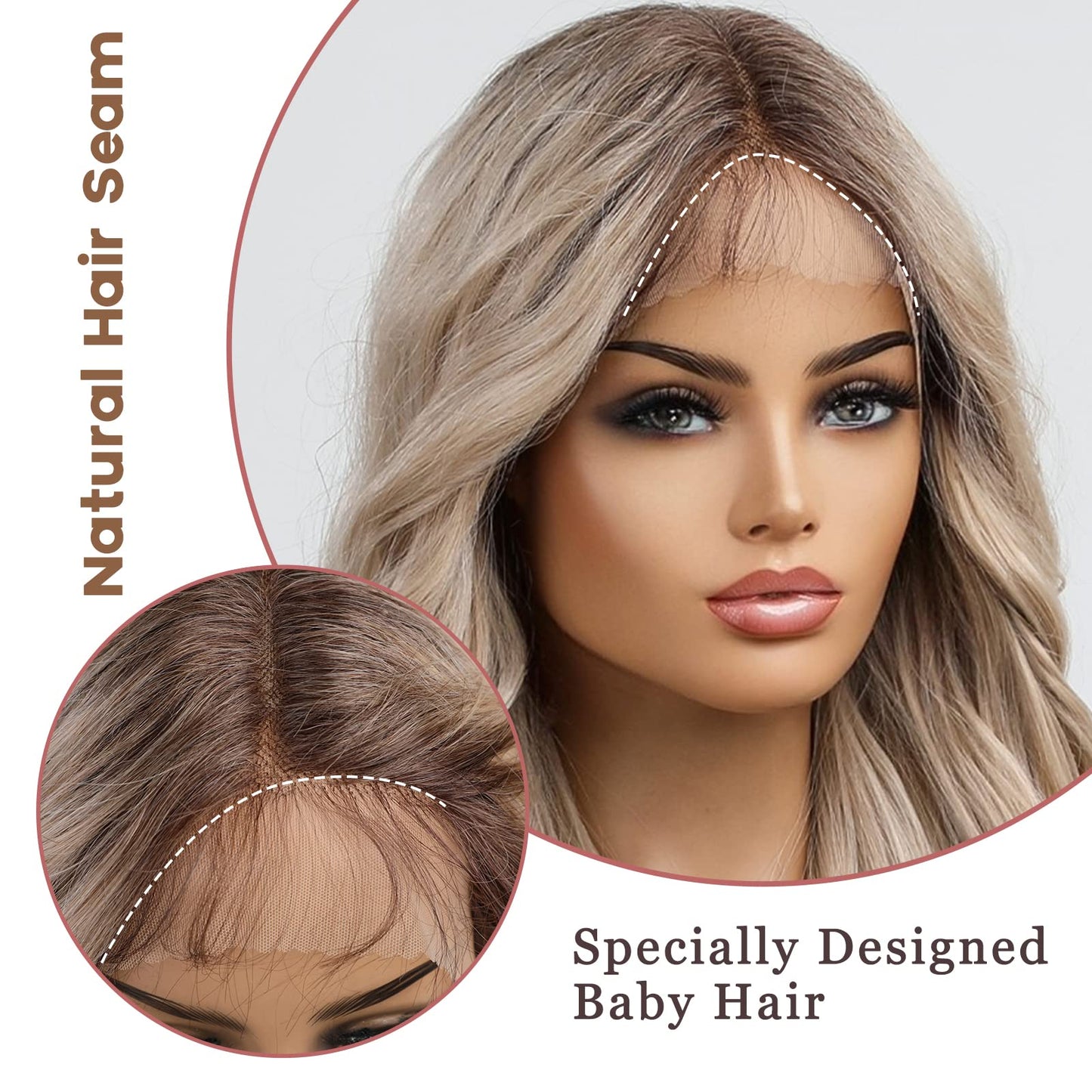 EMMOR Blonde Lace Front Wig Wave Middle Part Wig Hand Tied Baby Hair Heat Resistant Synthetic Wig