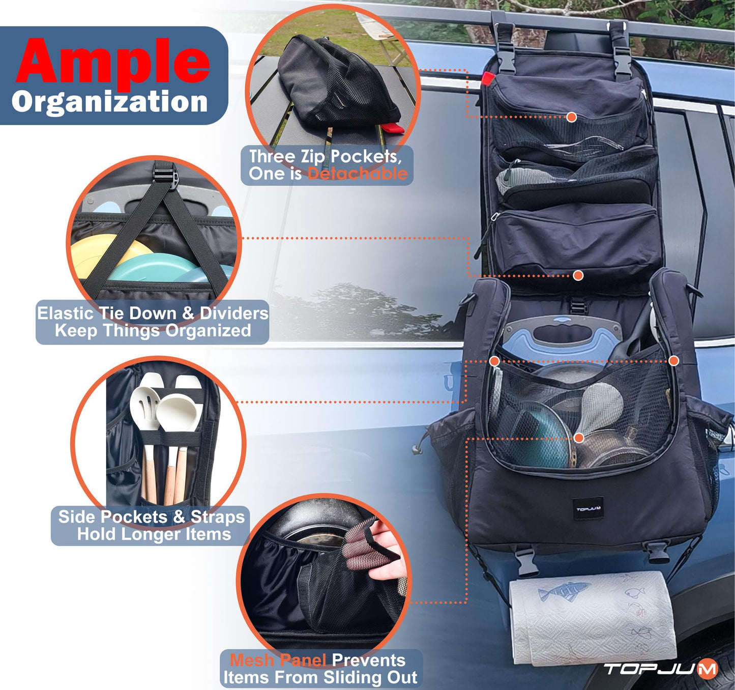 Camp Kitchen Organizer, Utensil Storage Caddy Bag, Multi-Pockets, Paper Towel Holder, Portable Hanging Kitchen Cookware Holder for Camping Utensils, Tableware & BBQ Essentials, Bag Only