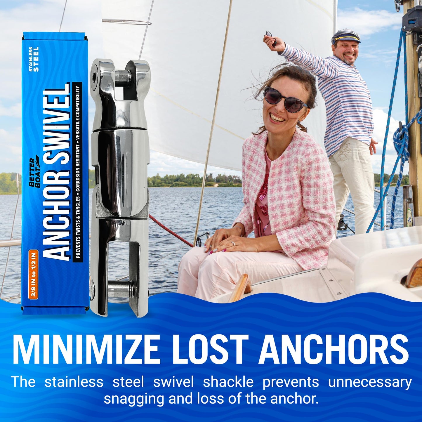 Better Boat Anchor Swivel, Stainless Steel Shackle Chain Swivel, Fits 3/8" to 1/2" Chains