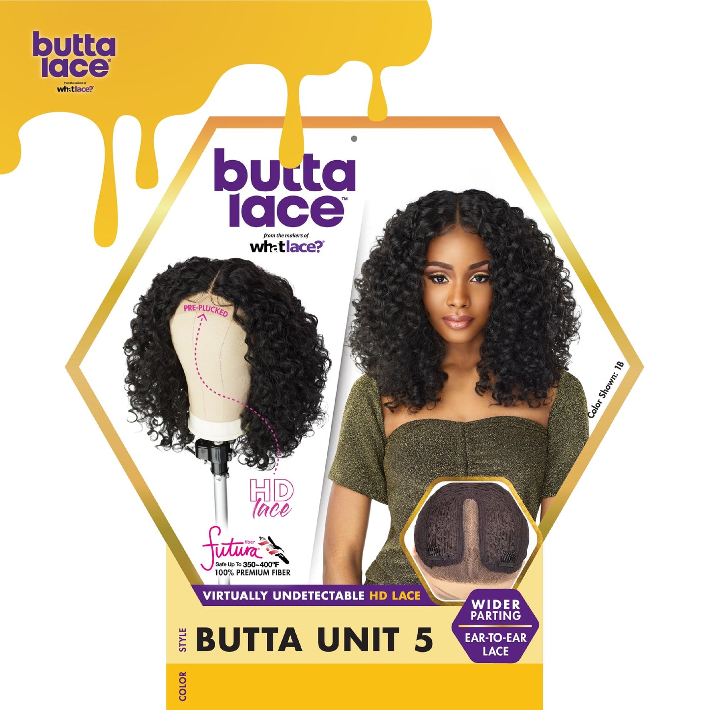 Sensationnel Butta lace wigs - unit 5 extra wide 5 inch deep parting synthetic preplucked hairline glueless lacefront (1 JETBLACK)
