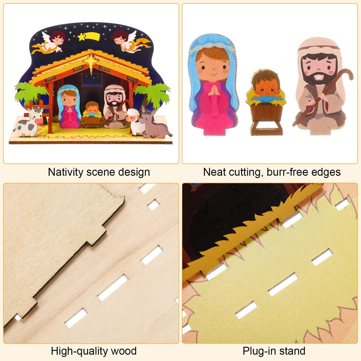 JolliLudo 8 Pack Christmas Nativity Craft for Kids Wooden Religious Jesus House DIY Christian Nativity Scene Craft for Classroom Art Activities Sunday School Xmas Party Decoration