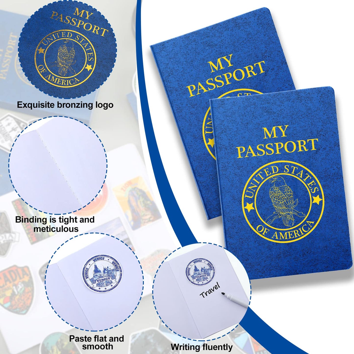 696 Pcs Kids Passport Book Set 48 Pcs Fake Passport Book with 648 Assorted Travel Stickers for Scrapbooks Party Favors Wall Decals Arts Crafts School Supplies Game Prizes Collections for Boys Girls
