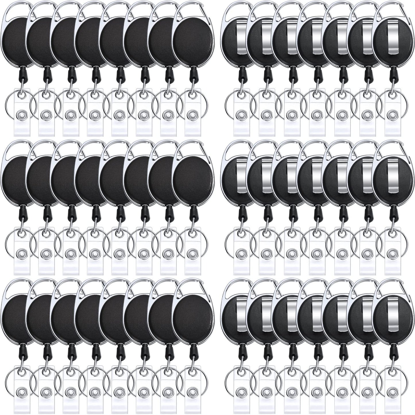 Honoson Heavy Duty Retractable Badge Reels Batch Holder Name ID Badge Clips Keychain Badge Holder Key Card Retractable Holder Reel Clip for Office Worker Doctor Nurse (Black,50 Pcs)