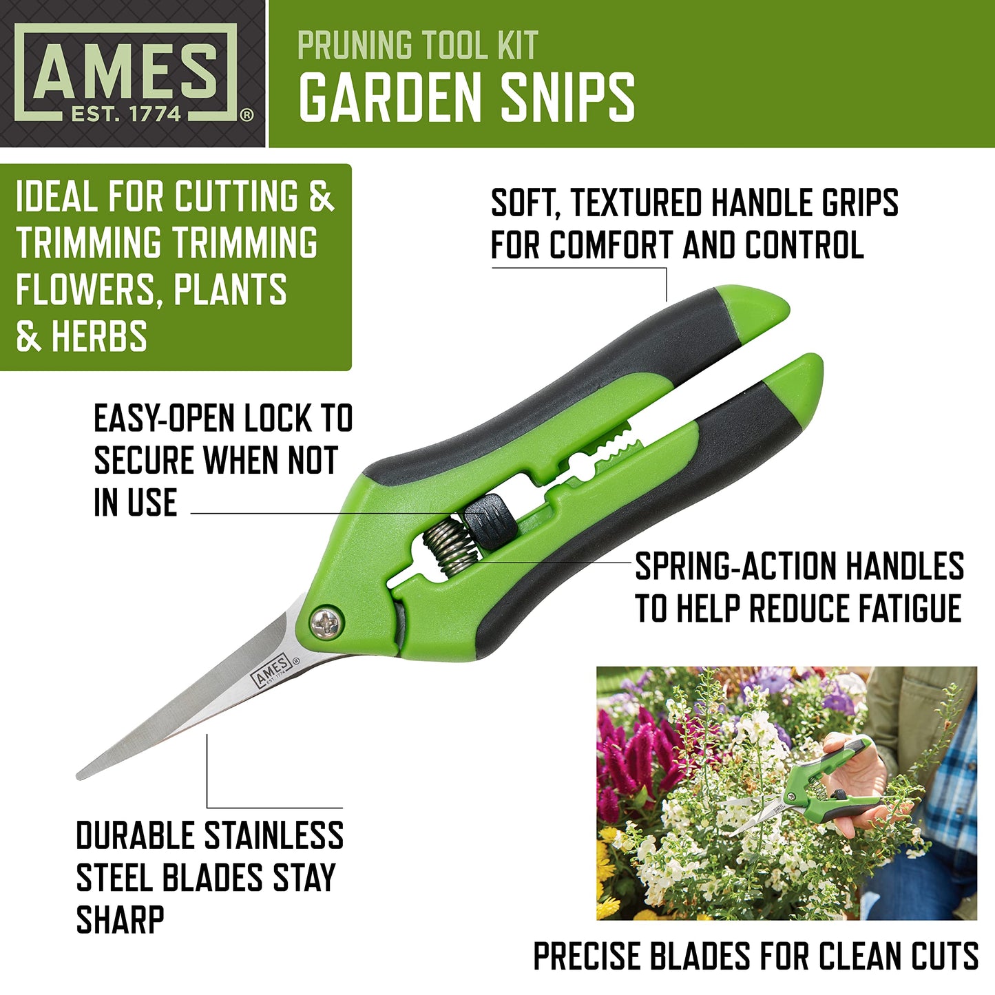 AMES 20213344 4-pc. Pruning Tools Kit with Bypass & Anvil Pruners, Garden Snips, Grass Shears & Canvas Case