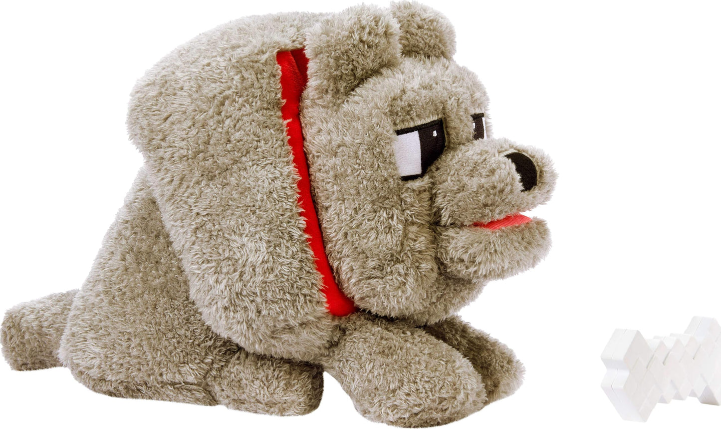 Mattel Minecraft Dennis the Wolf Plush Toy with Feeding Action & Sound, Food Mode Stuffed Animal Inspired by a Minecraft Movie