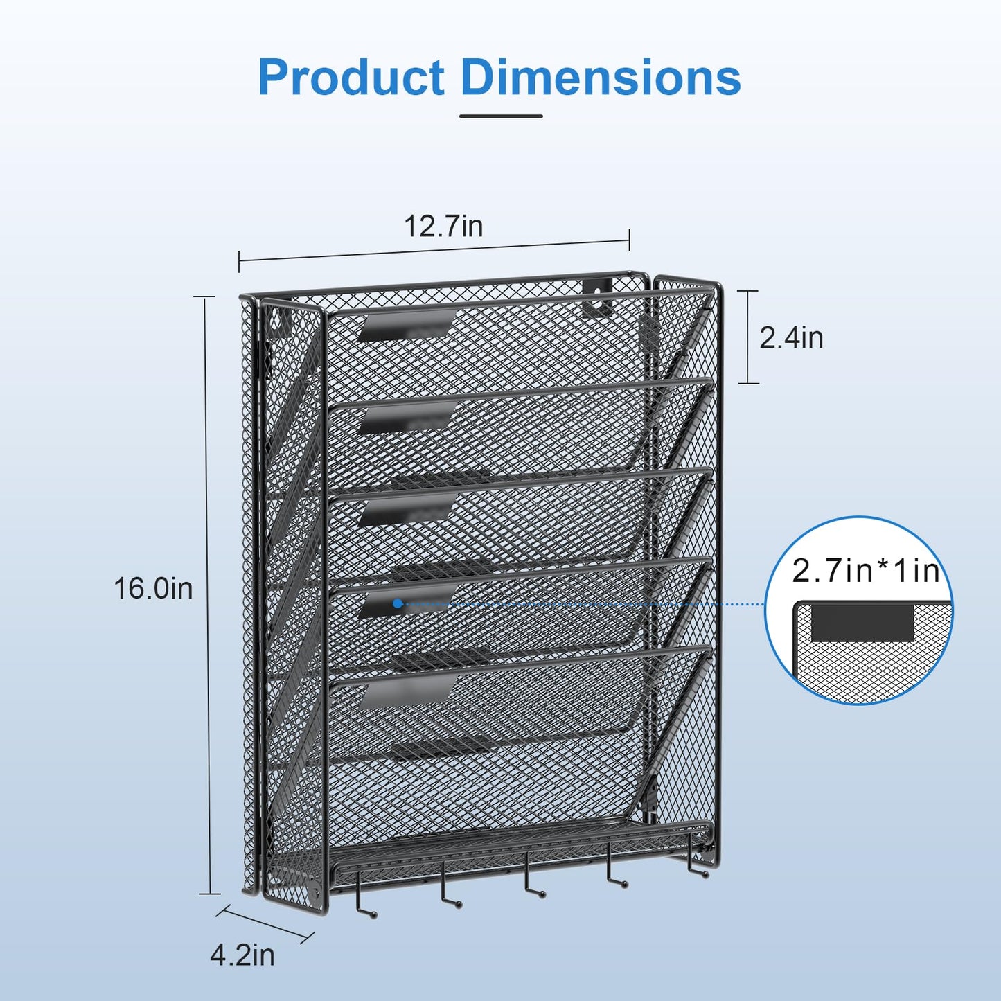 OUTWOLF Hanging Wall File Organizer with Hooks, 6 Tier Vertical Wall Mount File Holder, Paper Document Mail Organizer for Office, Pack of 2