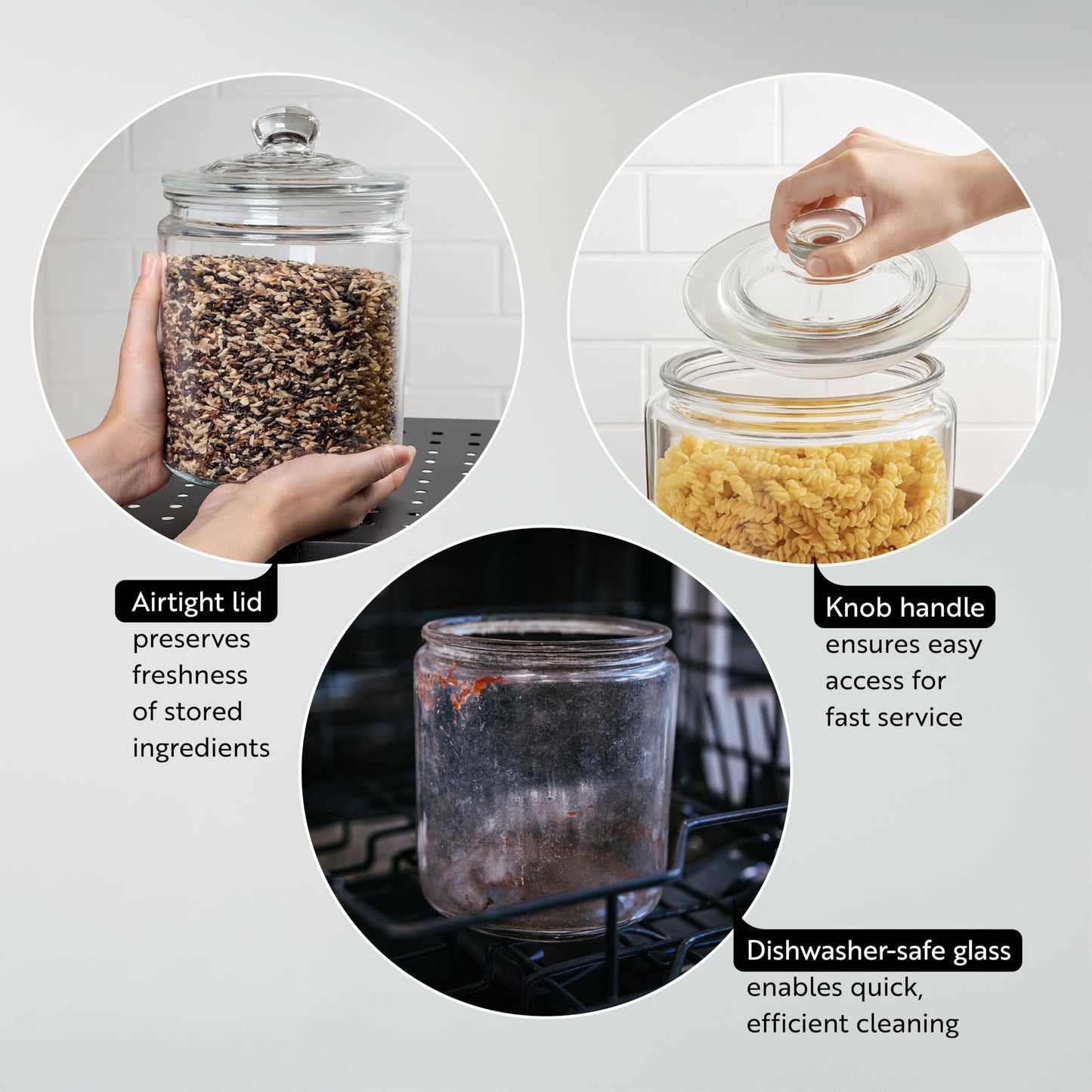 Restaurantware Glass Storage Containers - 1 Count 6 Liter Airtight Kitchen Canisters - Pantry Jars With Lids For Food - Clear Crystal Glass