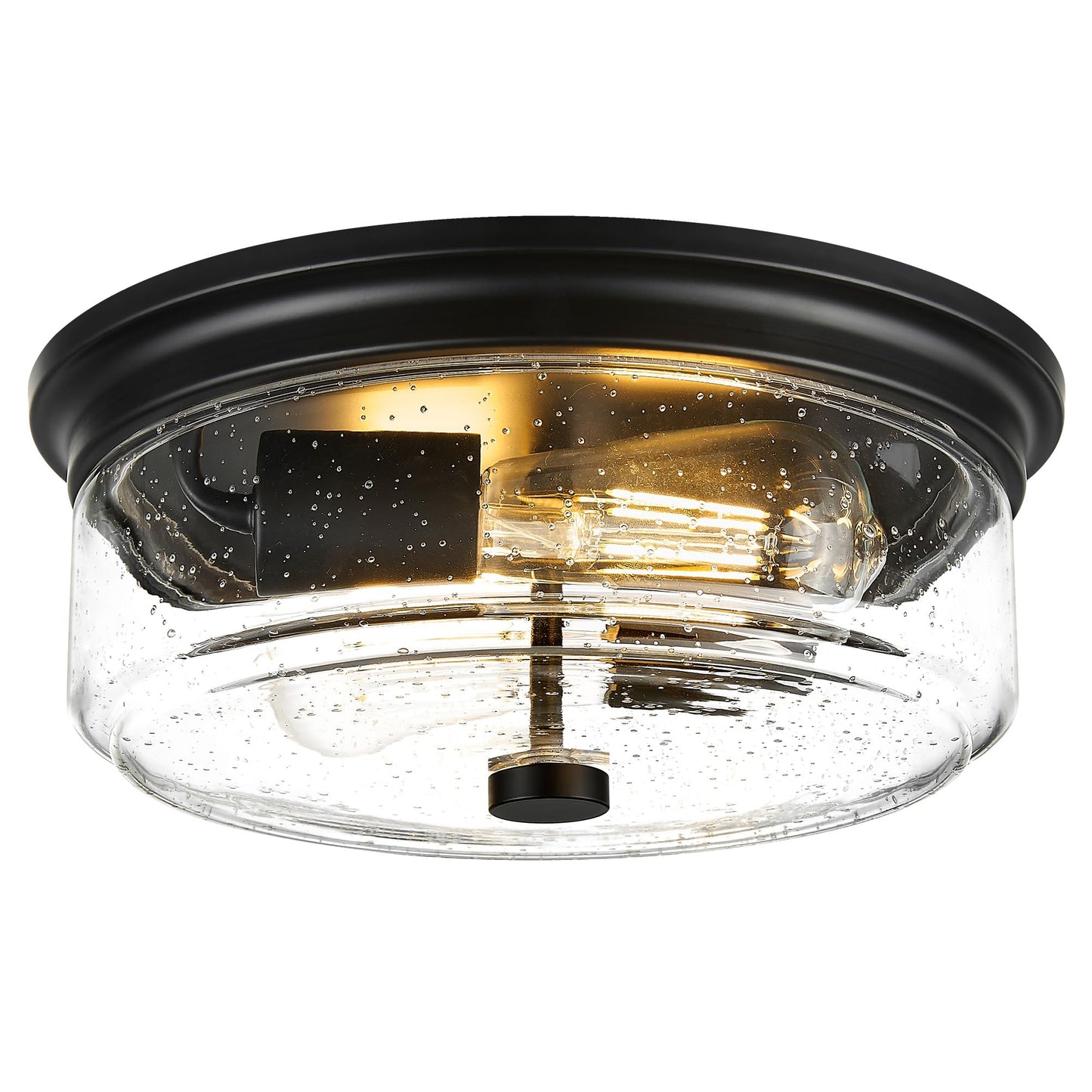 FOITTON Black Flush Mount Ceiling Light, 12 Inch 2-Light Industrial Farmhouse Light Fixture with Seeded Glass Shade for Kitchen, Hallway, Entryway, Bedroom