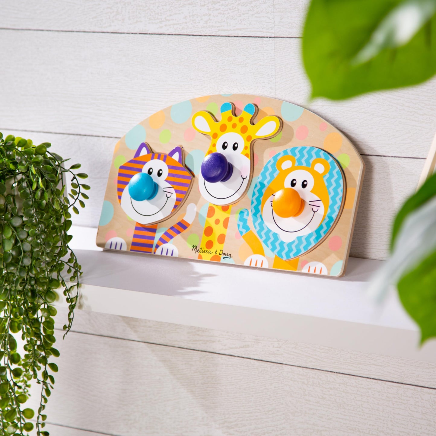 Melissa & Doug First Play Wooden Jumbo Knob Safari Animal Puzzle (3 pcs) Large Puzzles for Babies and Toddlers Ages 1+