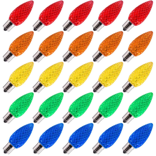 100 Pack C9 LED Replacement Christmas Light Bulb, C9 Shatterproof LED Bulb for Christmas String Light, E17 Intermediate Base, Commercial Grade Dimmable Bulbs, 2 Diode (LED's), Multicolor