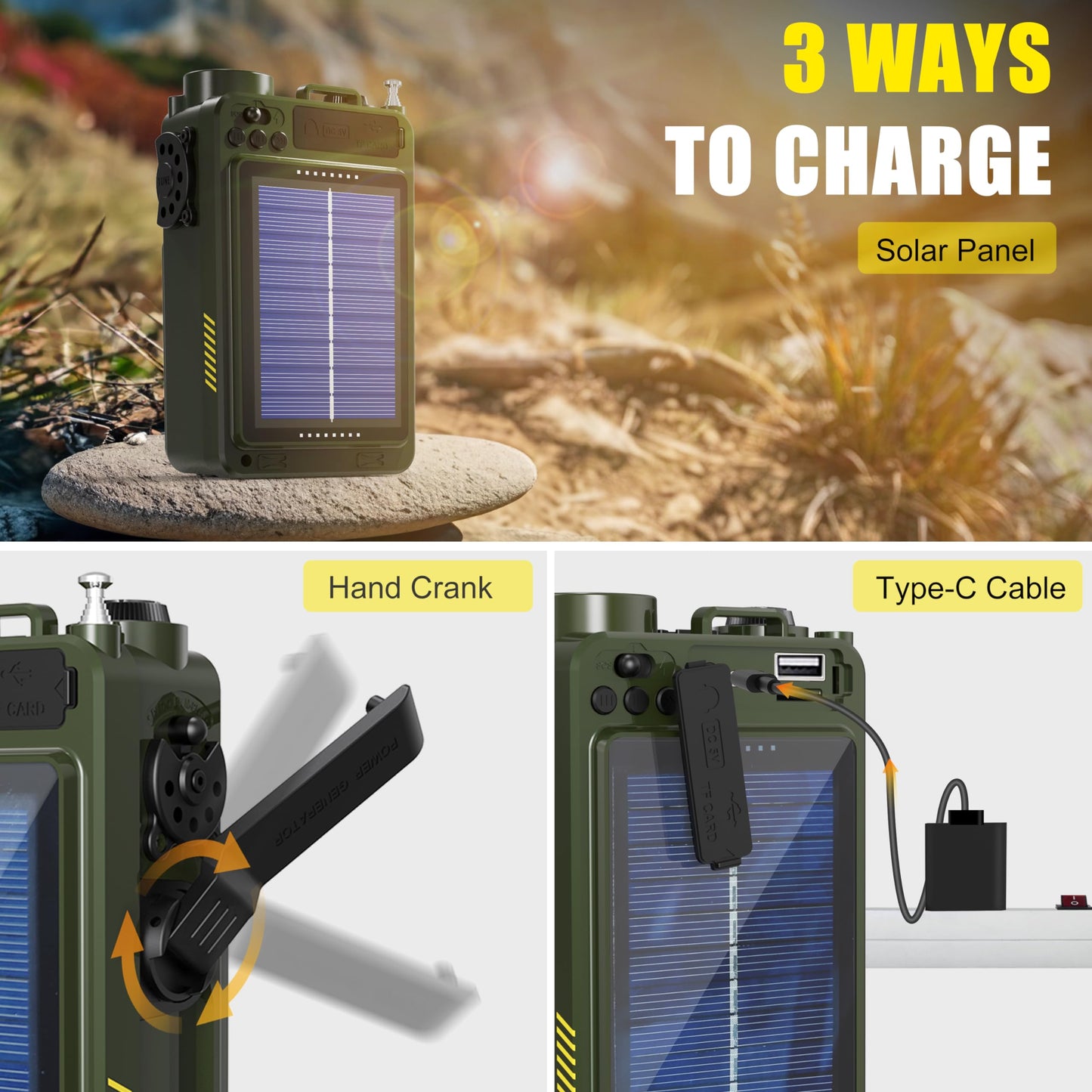 Emergency Crank Radio- Emgykit 4000mAh/14800mWh AM/FM/WB/SW/NOAA Weather Radio with Bluetooth,Flashlight,SOS Alarm, Powered by USB Charged,Hand Crank & Solar Power for Camping, Emergency