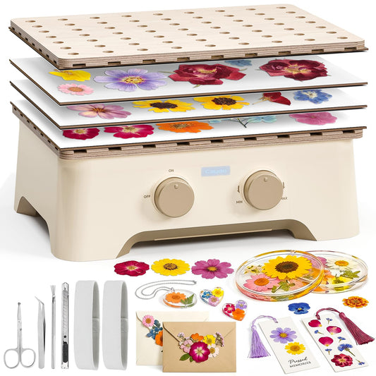 Caydo Electric Flower Press Kit, 11.5"x8.3" Fast Drying Flower Drying Machine, Air-Dried and Color Preserving for Arts and Crafts Lover, Preservation Kits for Bookmark Frame Flowers Drying